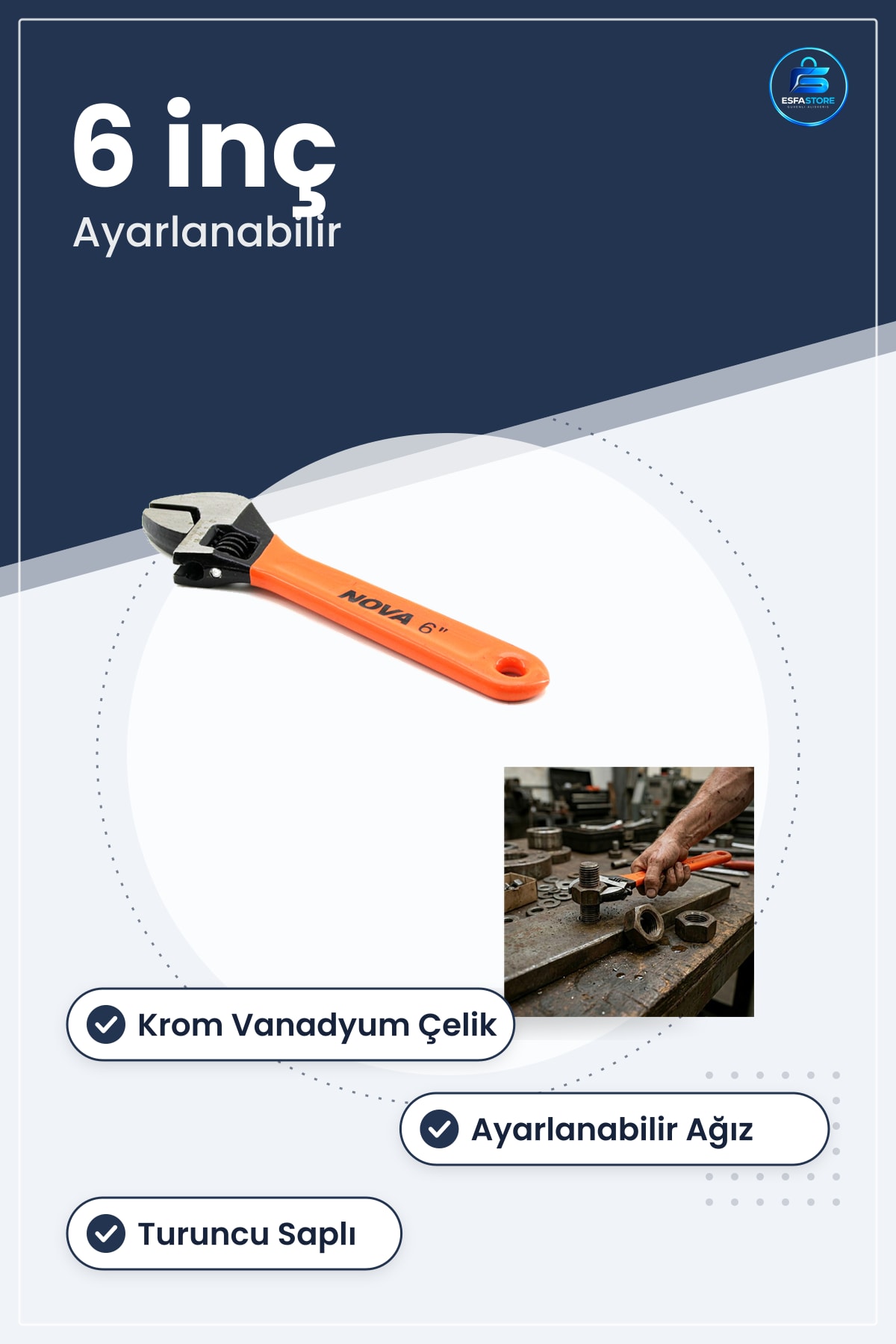 Kurbağacık Anahtar 6 inç Krom Vanadyum Çelik Ayarlanabilir Somun Cıvata Hırdavat Turuncu
