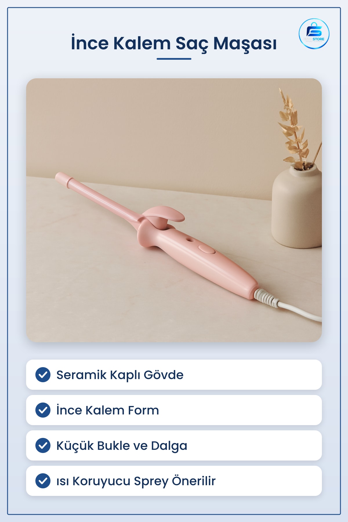 İnce Kalem Saç Maşası Seramik Kaplamalı Elektrikli Küçük Bukle ve Doğal Dalga Şekillendirici