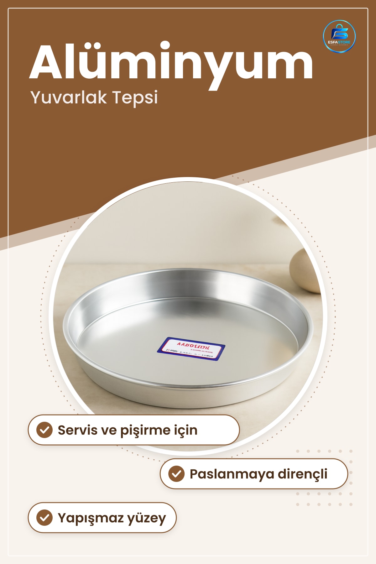 Yuvarlak Alüminyum Tepsi Servis Sunum ve Pişirme Hafif Dayanıklı Paslanmaya Dirençli Mutfak