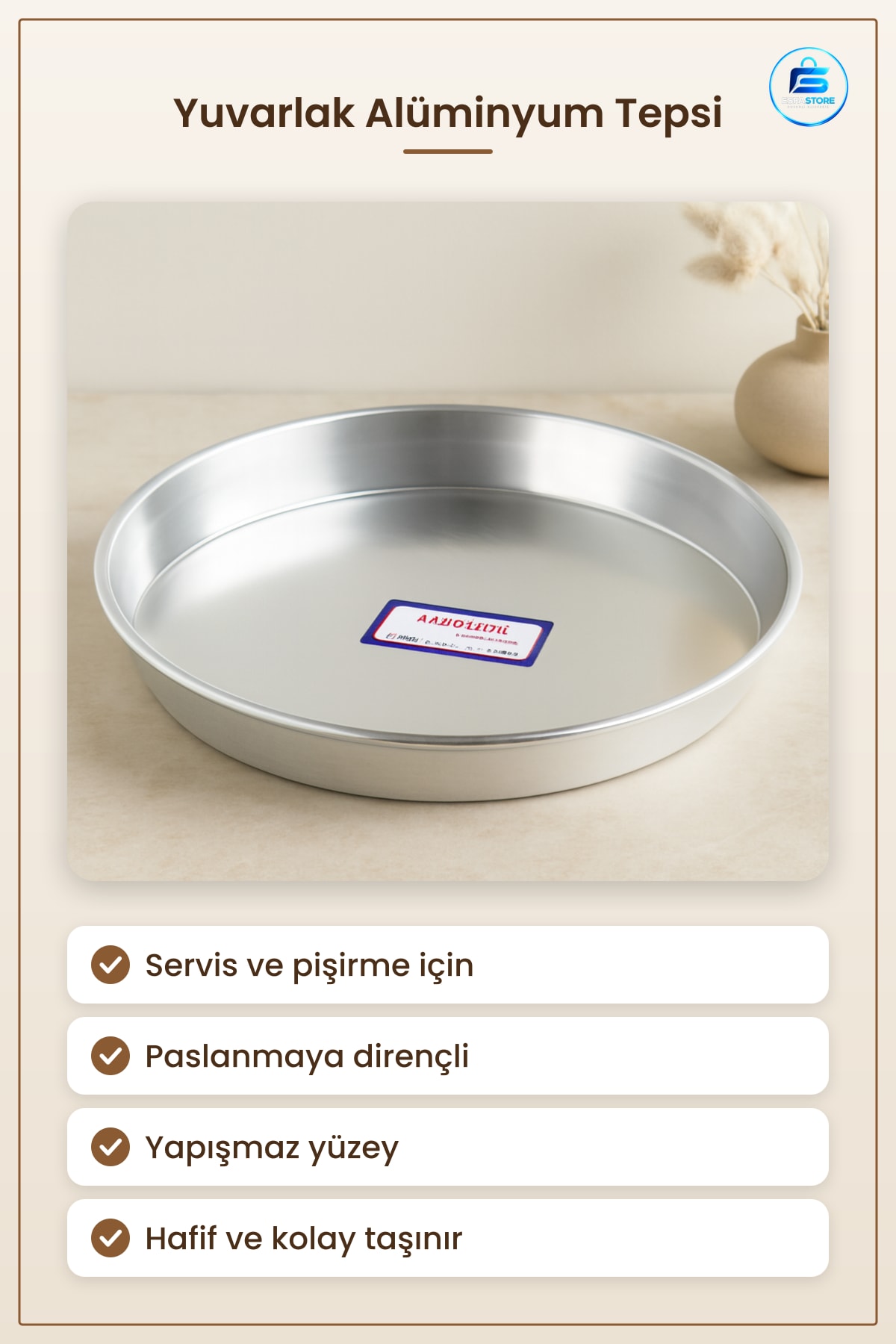 Yuvarlak Alüminyum Tepsi Servis Sunum ve Pişirme Hafif Dayanıklı Paslanmaya Dirençli Mutfak