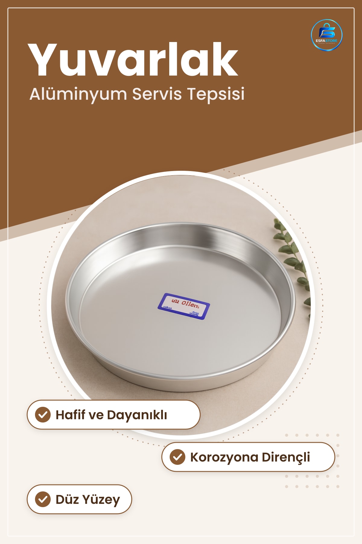 Yuvarlak Alüminyum Tepsi Servis ve Sunum İçin Mutfak Sofra Hafif Dayanıklı Korozyona Dirençli