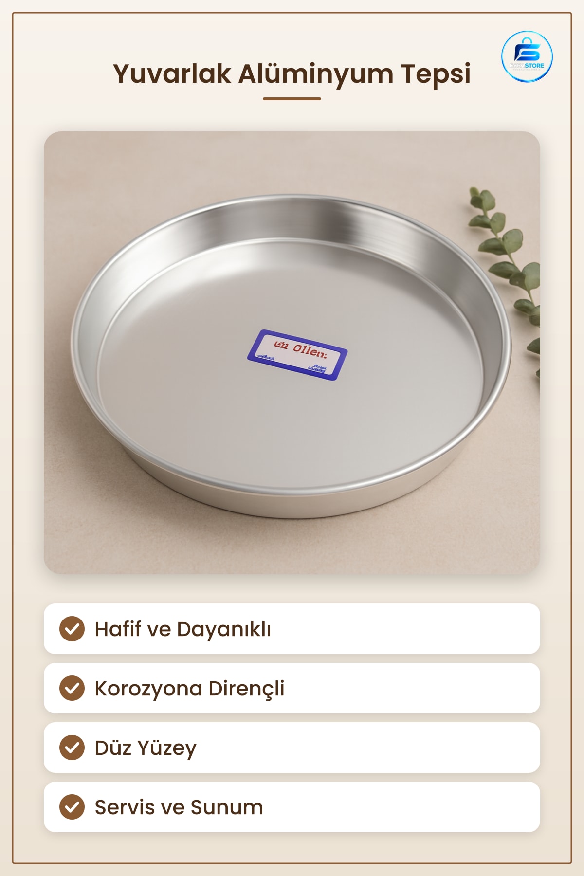Yuvarlak Alüminyum Tepsi Servis ve Sunum İçin Mutfak Sofra Hafif Dayanıklı Korozyona Dirençli
