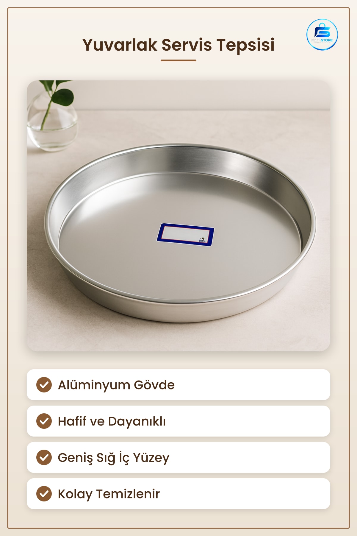 Yuvarlak Alüminyum Servis Tepsi Hafif Dayanıklı Mutfak Restoran Kafe İçecek Yiyecek Sofra