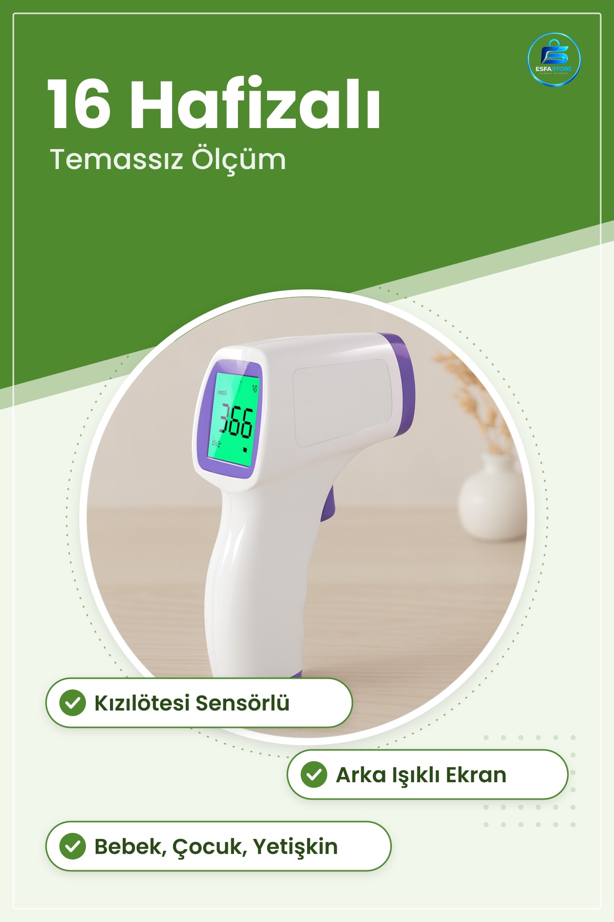 Temassız Dijital Ateş Ölçer Tabanca Model Hafıza Kızılötesi Bebek Çocuk Yetişkin Sağlık