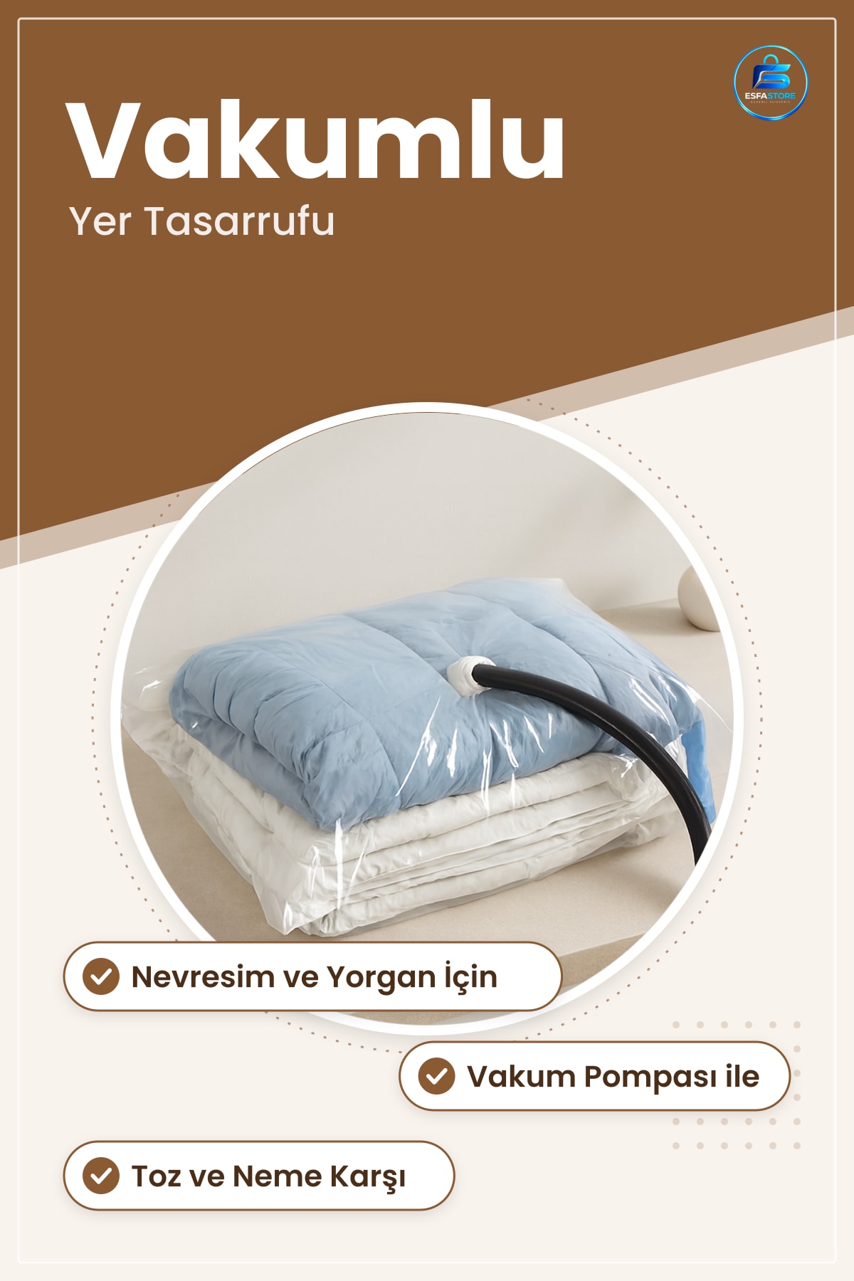 Vakum Poşet Hurç Nevresim ve Yorgan İçin Alan Tasarruflu Vakumlu Saklama Torbası Ev Düzenleyici