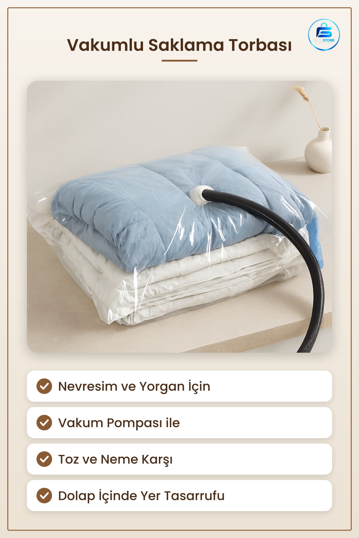 Vakum Poşet Hurç Nevresim ve Yorgan İçin Alan Tasarruflu Vakumlu Saklama Torbası Ev Düzenleyici