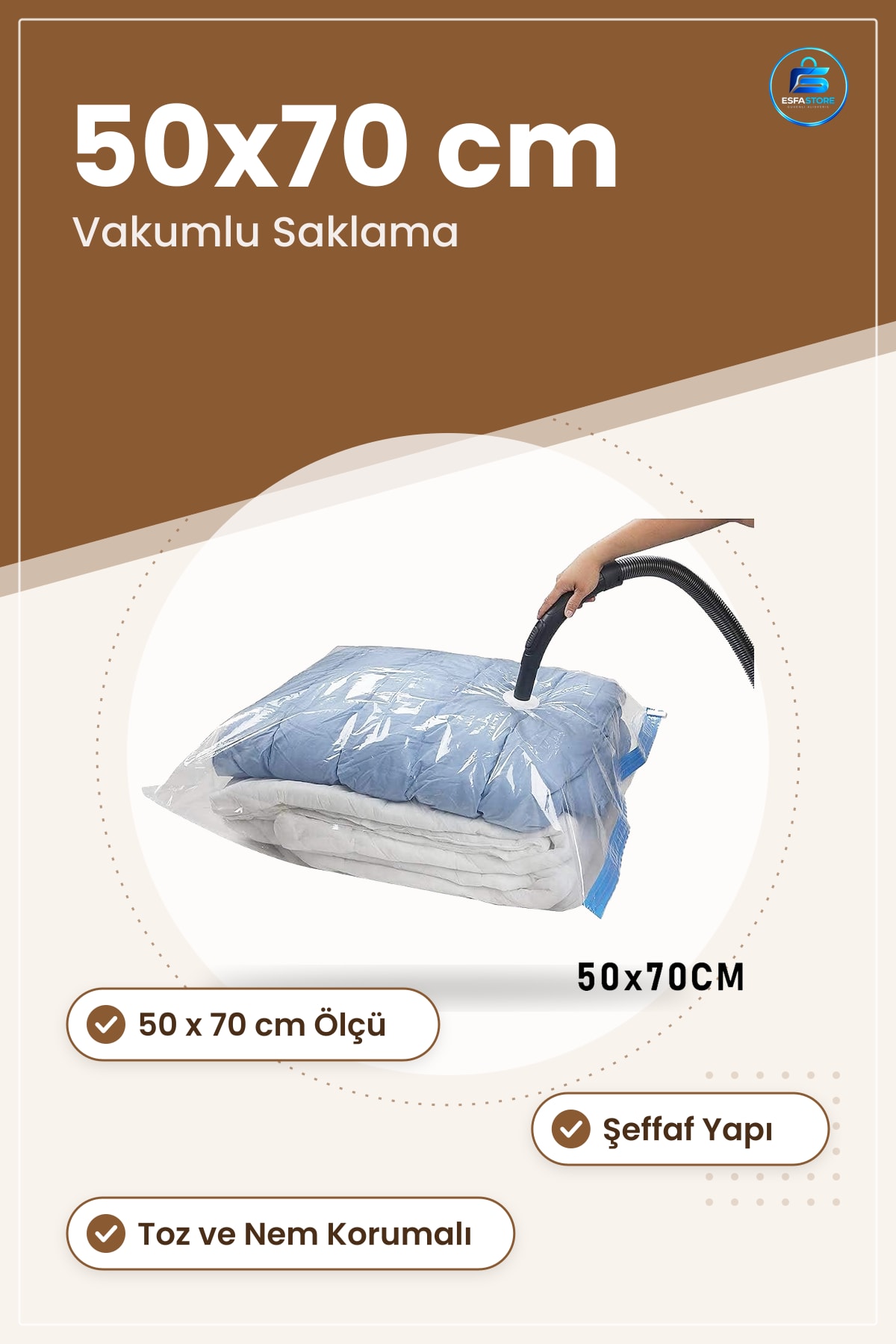 Vakumlu Saklama Poşeti 50x70 cm Yıkanabilir PA PE Nem Toz Korumalı Yorgan Giysi Hurcı Depolama