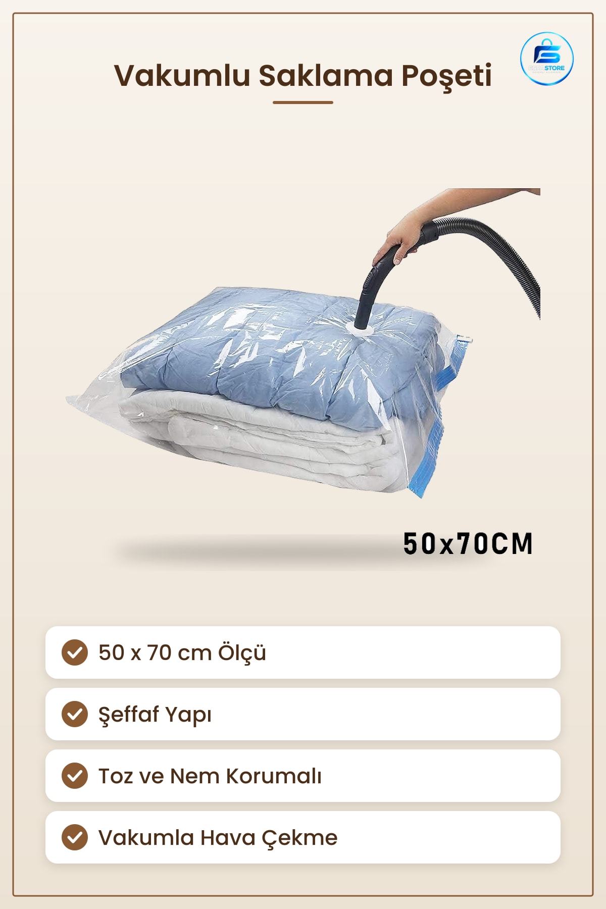 Vakumlu Saklama Poşeti 50x70 cm Yıkanabilir PA PE Nem Toz Korumalı Yorgan Giysi Hurcı Depolama