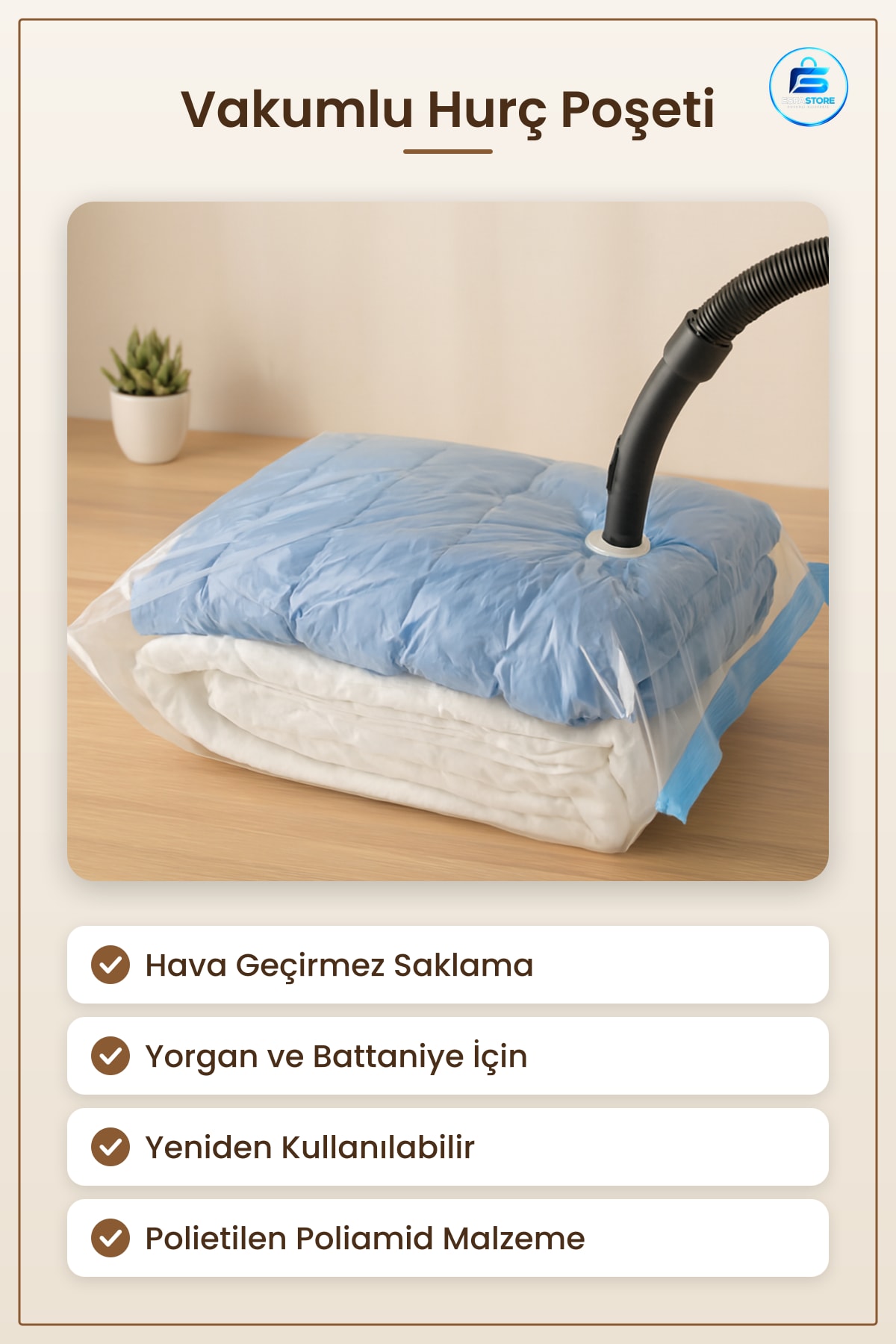 Vakuumlu Hurç Poşet Yorgan Battaniye Kıyafet Saklama Torbası Dolap Düzenleyici Hava Geçirmez