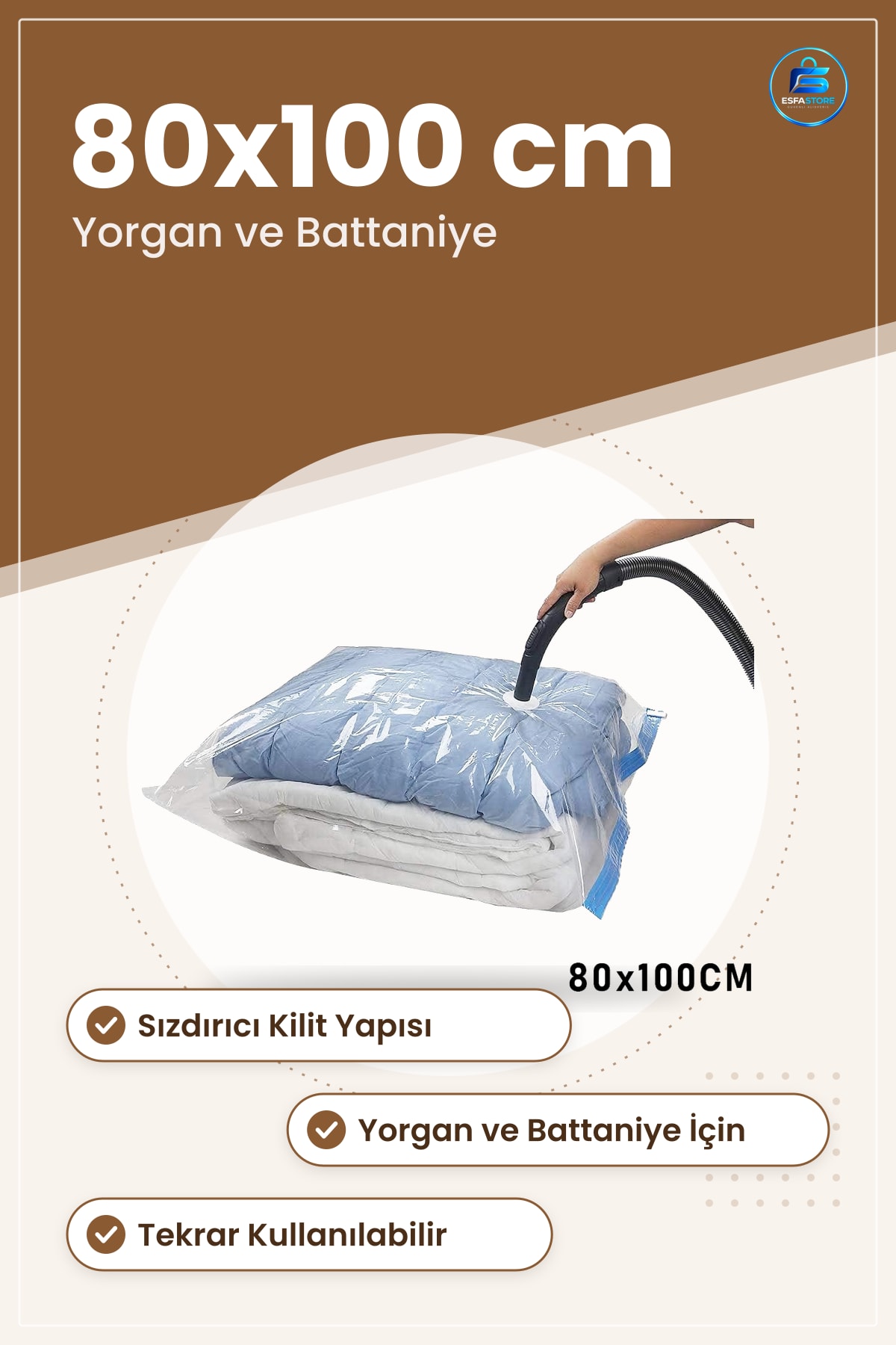 Vakumlu Saklama Poşeti Hurç 80x100 cm Yorgan Battaniye İçin Şeffaf Sızdırmaz Alan Tasarrufu