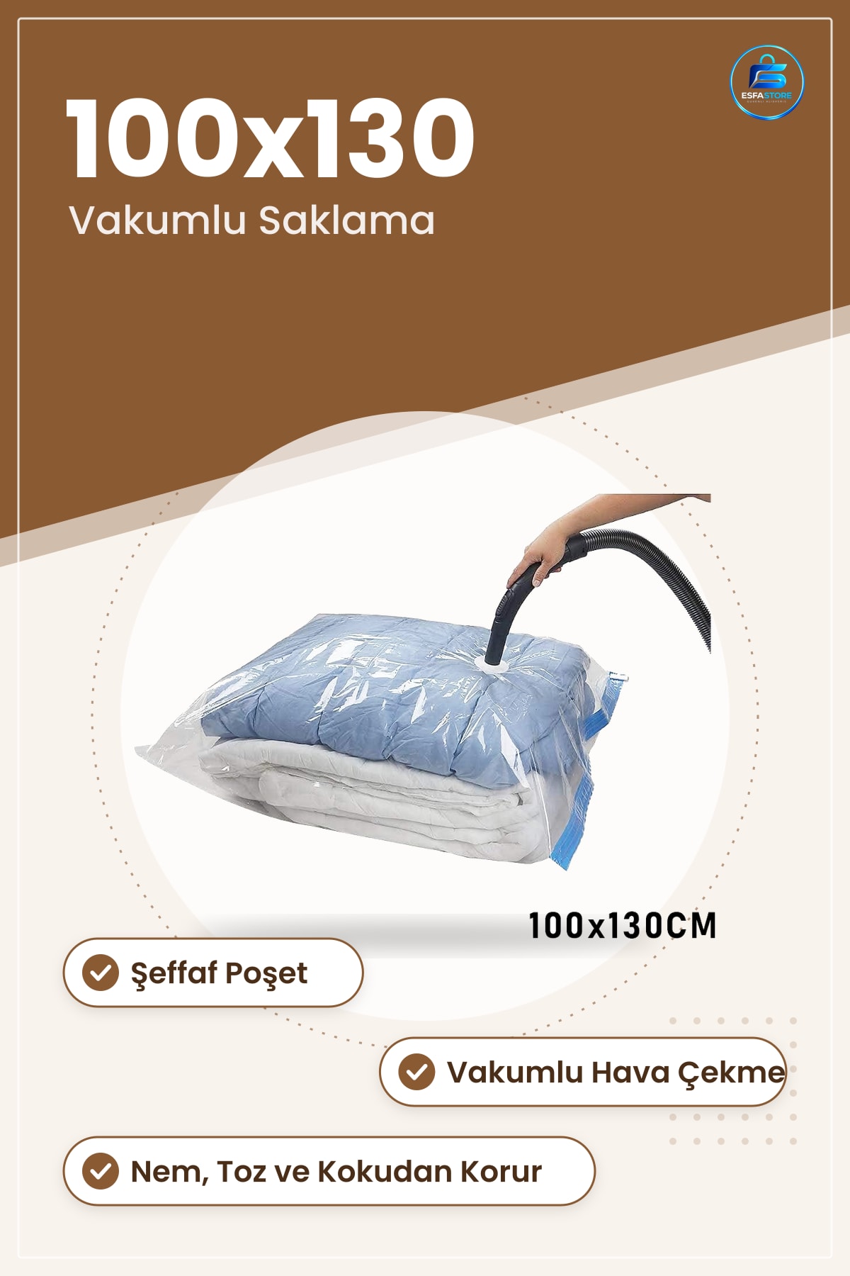 Vakumlu Hurç Poşet 100x130 cm Şeffaf Nevresim Yorgan Giysi Saklama Dolap İçi Alan Tasarrufu