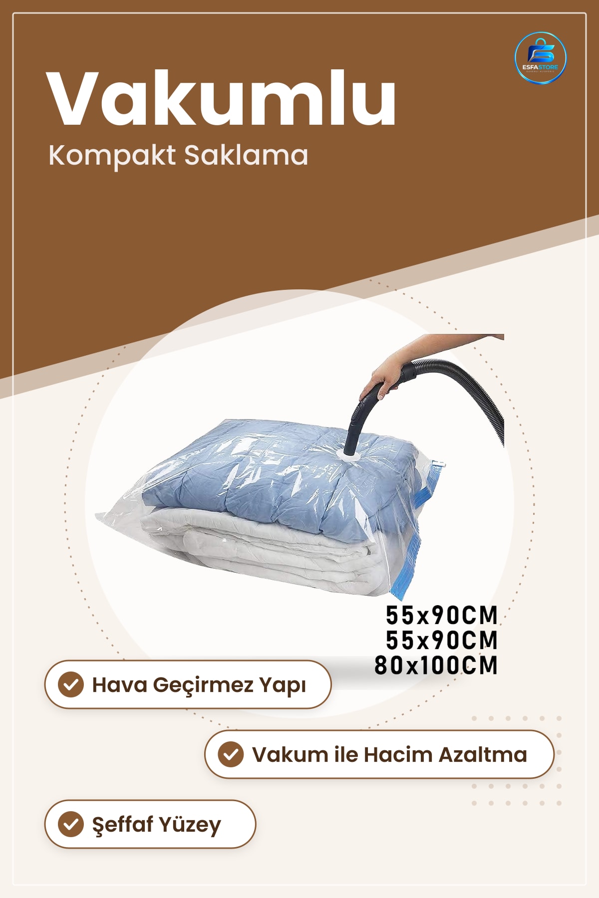 Vakumlu Hurç Poşet Giysi ve Yorgan Saklama Şeffaf Hava Geçirmez Ev Tekstili Depolama