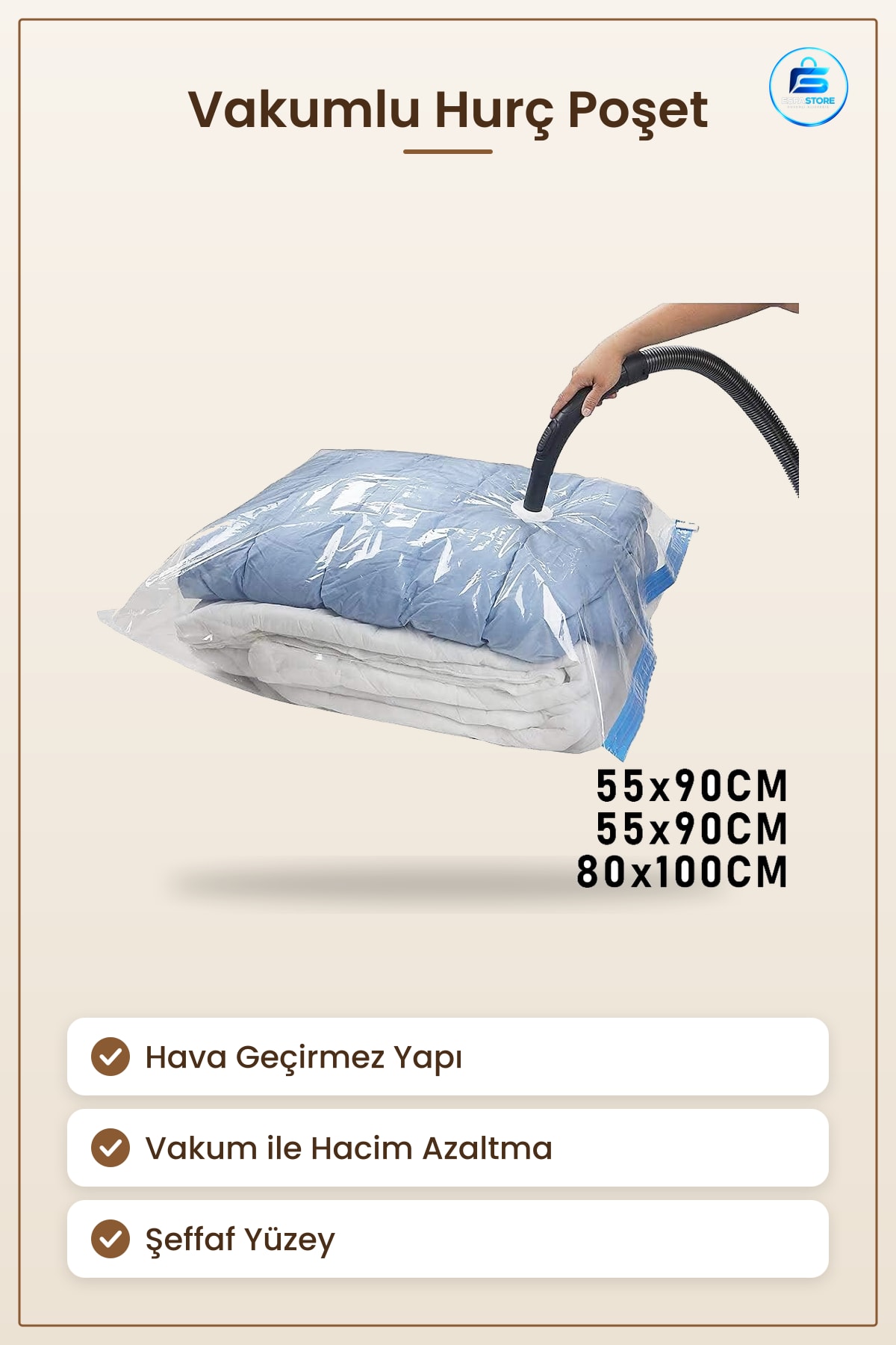 Vakumlu Hurç Poşet Giysi ve Yorgan Saklama Şeffaf Hava Geçirmez Ev Tekstili Depolama