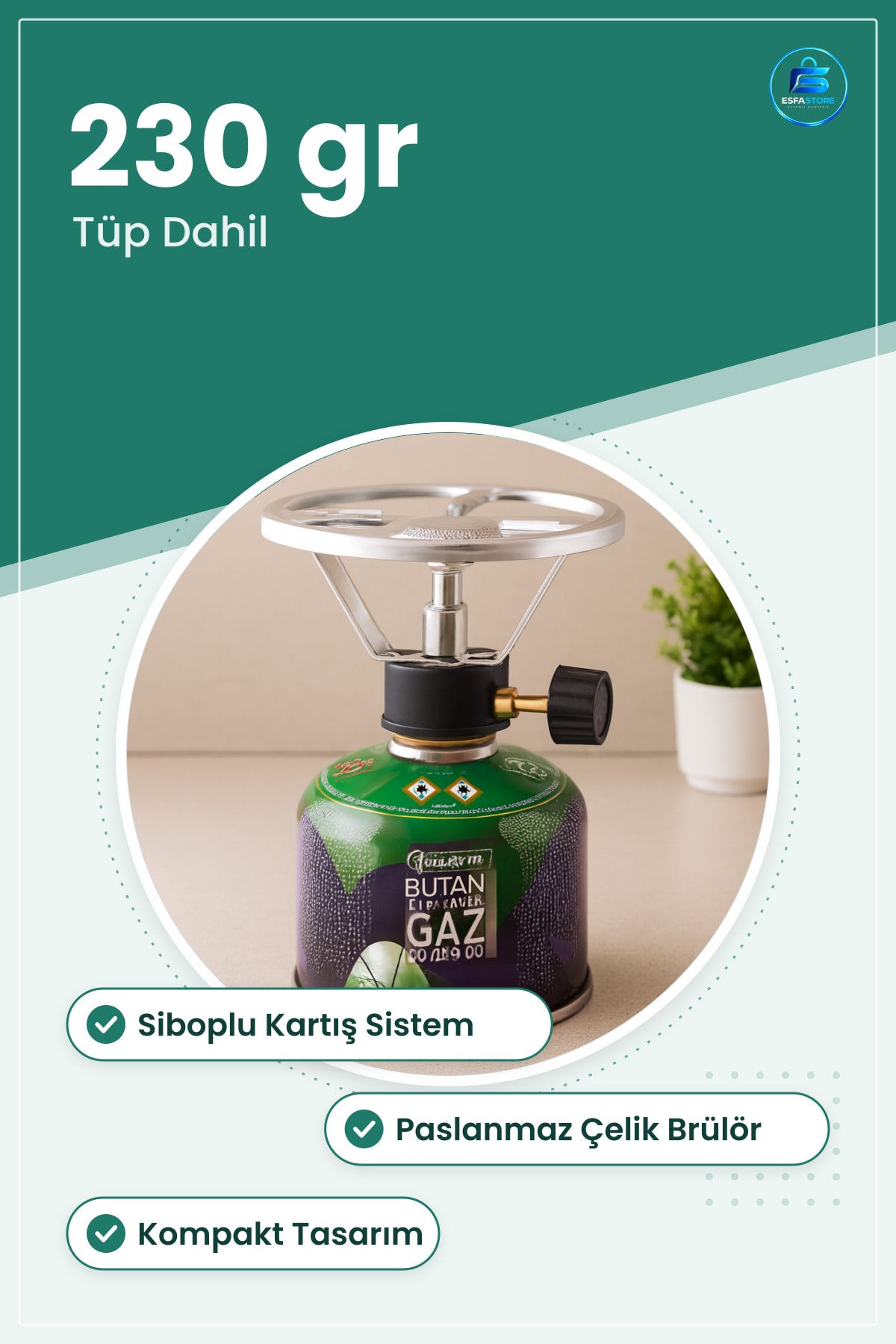 Taşınabilir Kamp Ocağı Siboplu Kartış Ocak 230gr Tüp Dahil Doğa Yürüyüşü Piknik Pişirme