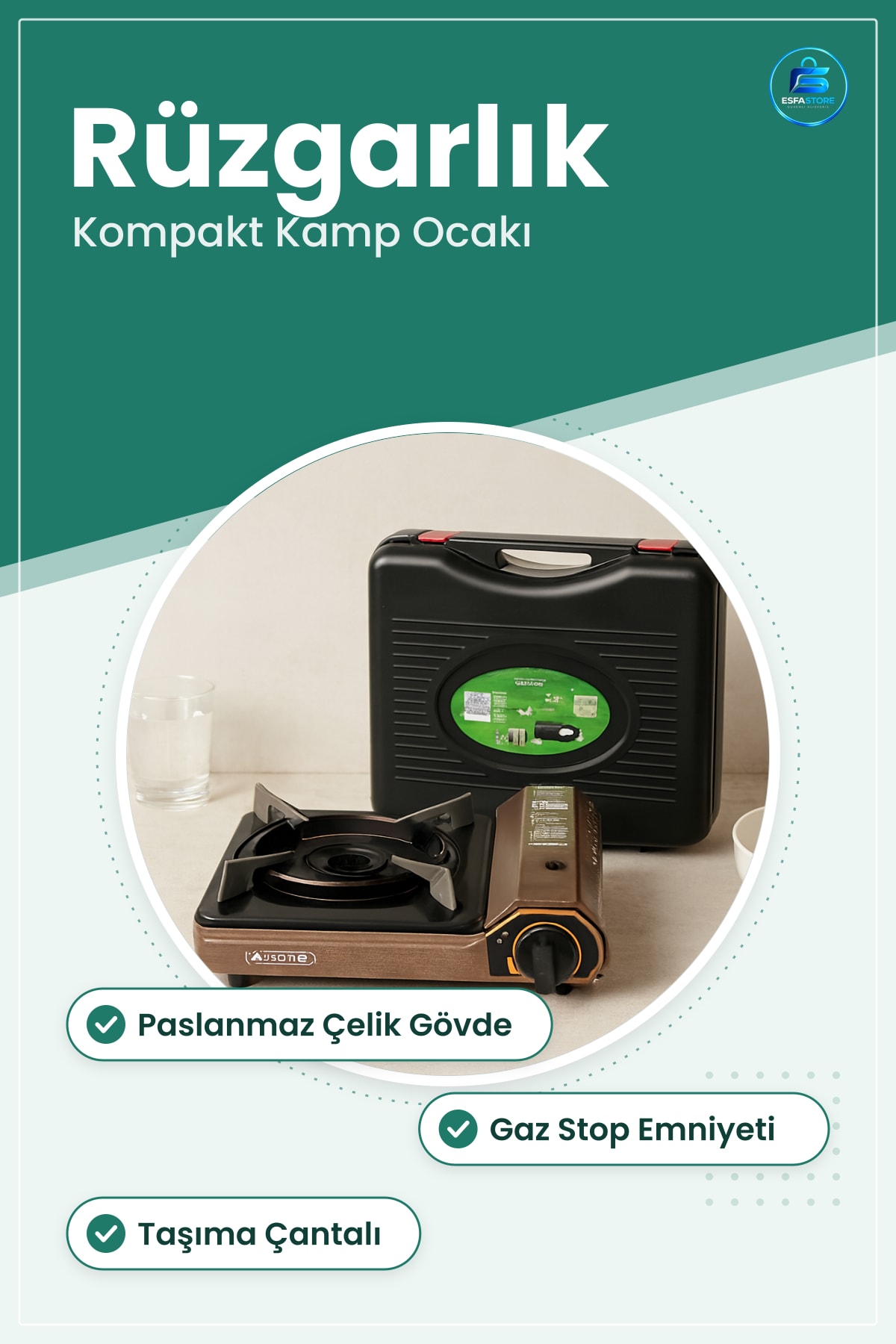 Portatif Kamp Ocağı Gazlı Rüzgarlıklı Çantalı Kompakt Taşınabilir Outdoor Piknik Doğa Yürüyüşü