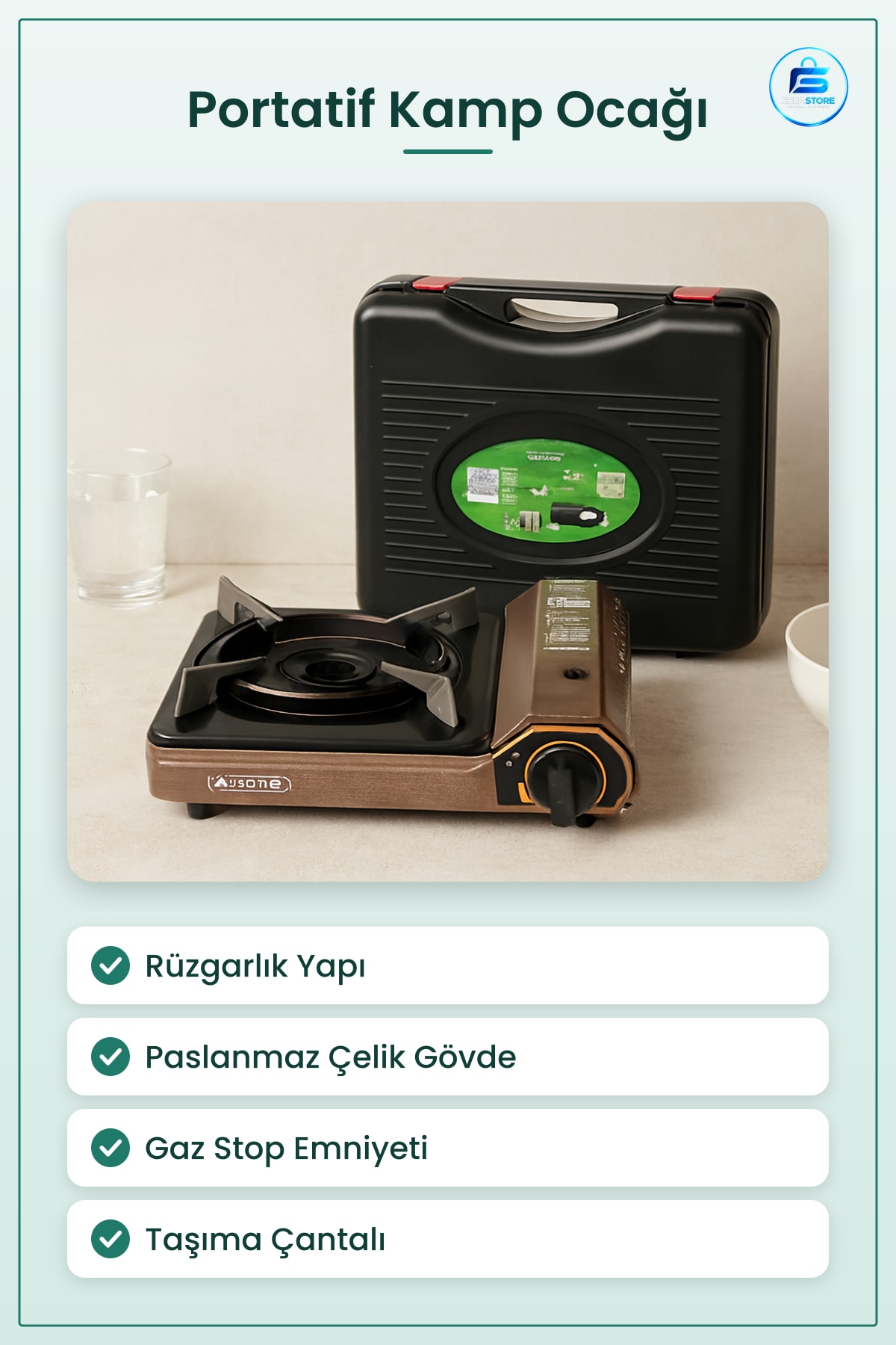 Portatif Kamp Ocağı Gazlı Rüzgarlıklı Çantalı Kompakt Taşınabilir Outdoor Piknik Doğa Yürüyüşü