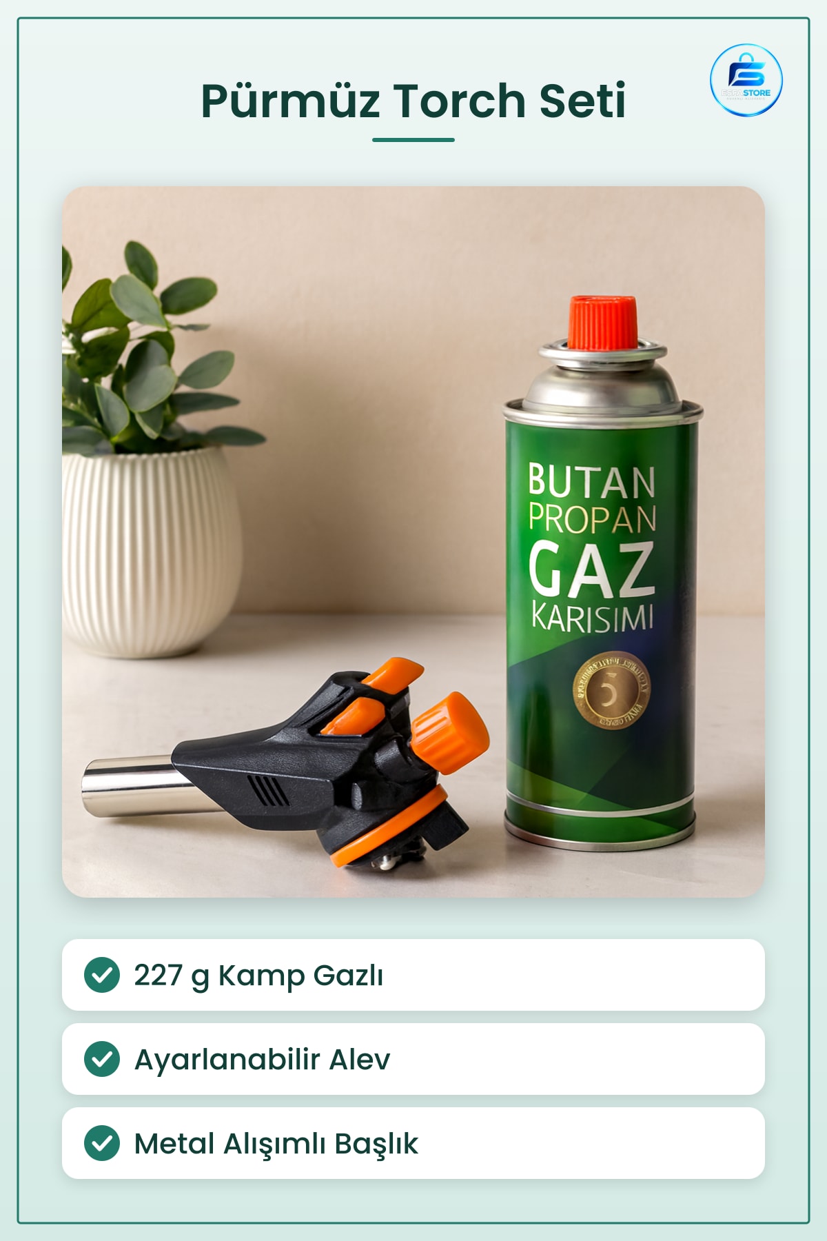 Pürmüz Torch Seti 227g Gazlı Kamp Çakmağı Metal Başlıklı Ayarlanabilir Alev Outdoor Mutfak Tamir