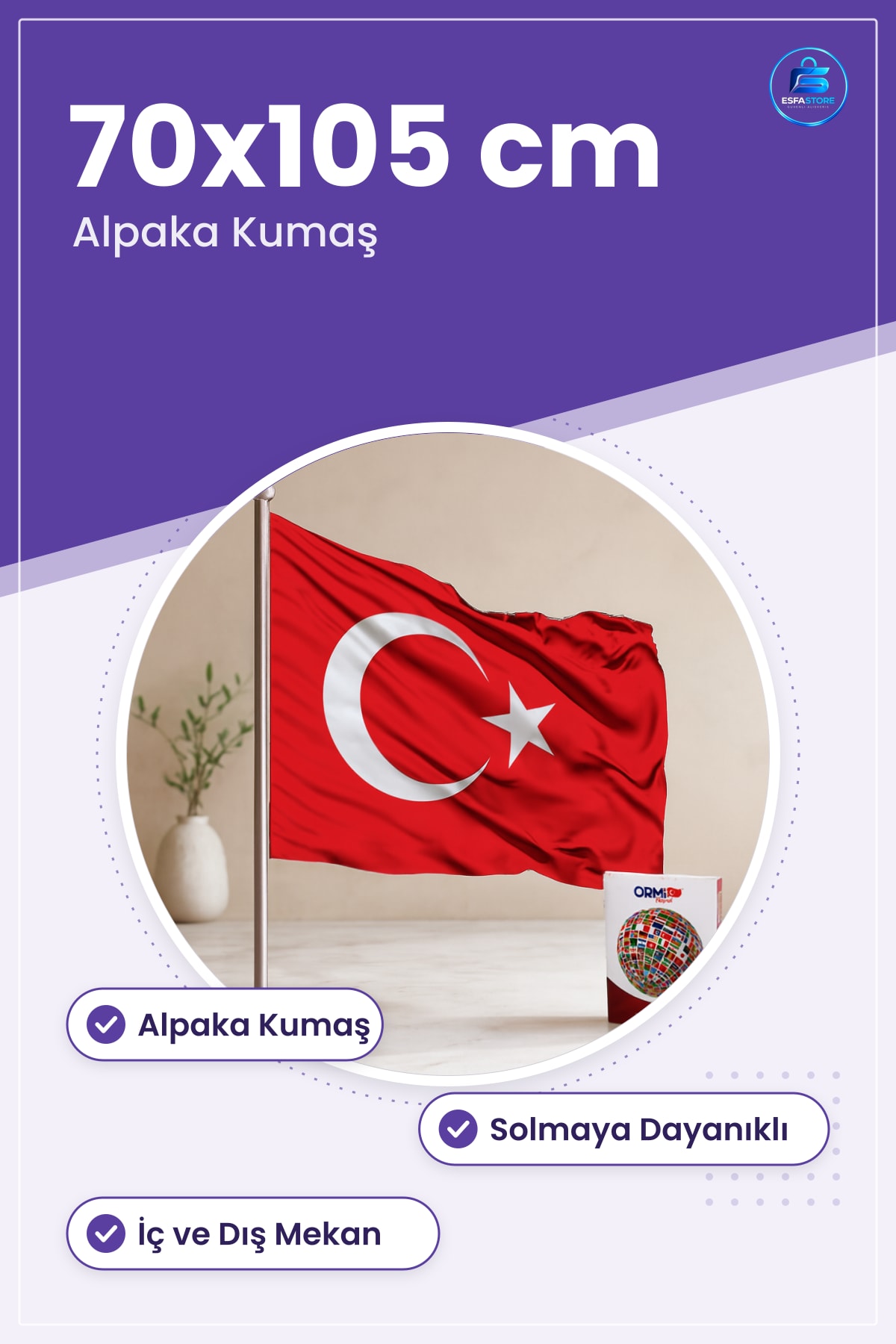 Türk Bayrağı Bayrak 70x105 cm Alpaka Kumaş Dayanıklı Canlı Renk Ev Ofis Kurum Balkon Kullanımı