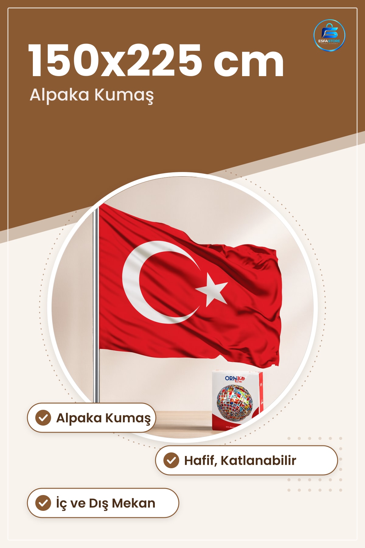 Türk Bayrağı 150x225 cm Alpaka Kumaş Duvar Dekorasyon Ürünü Tören Balkon Dış Mekan Hafif