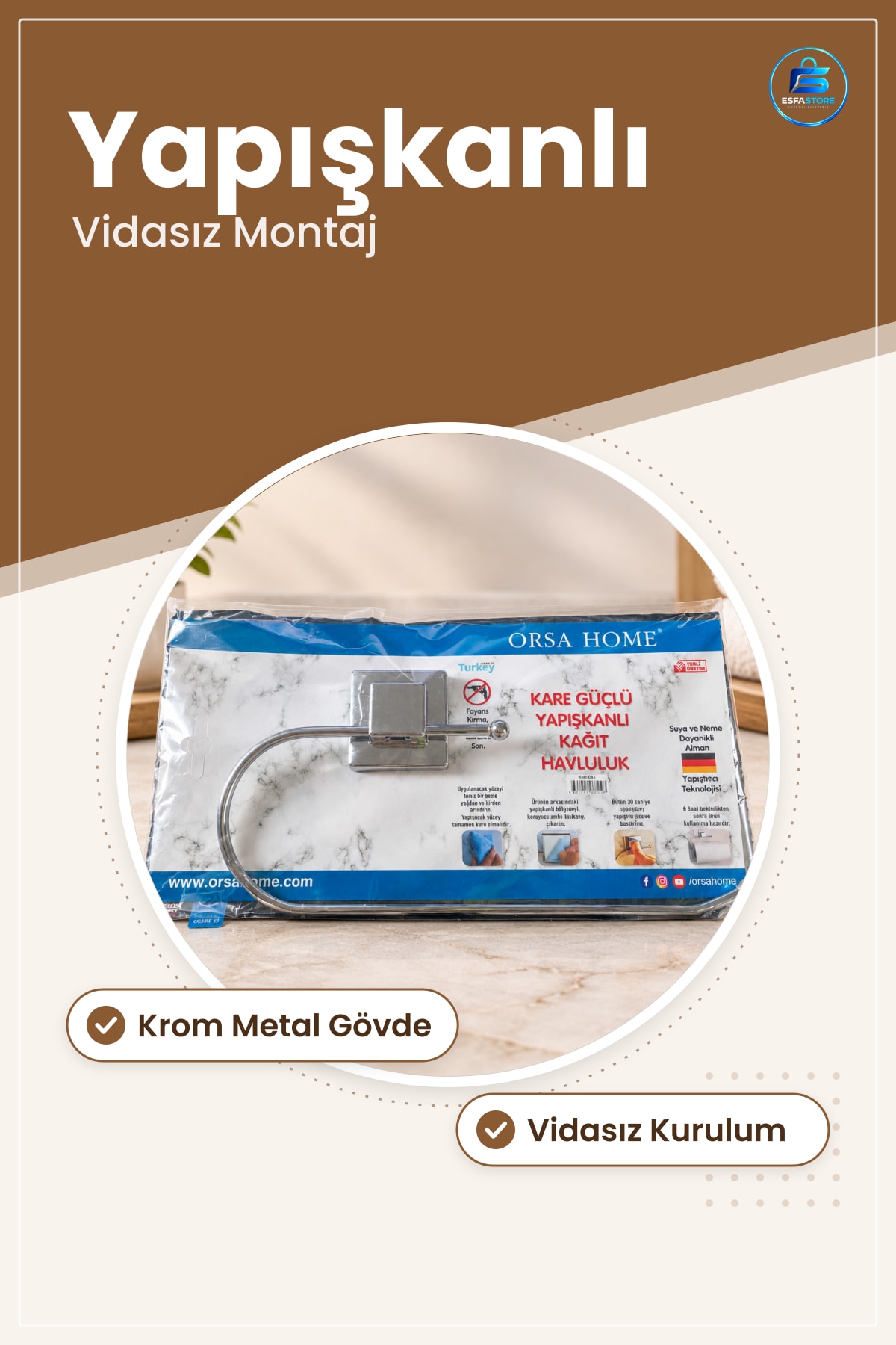 Yapışkanlı Metal Kağıt Havluluk Krom Oval Açıklı Mutfak Banyo Tuvalet Duvar Asısı Tutucu