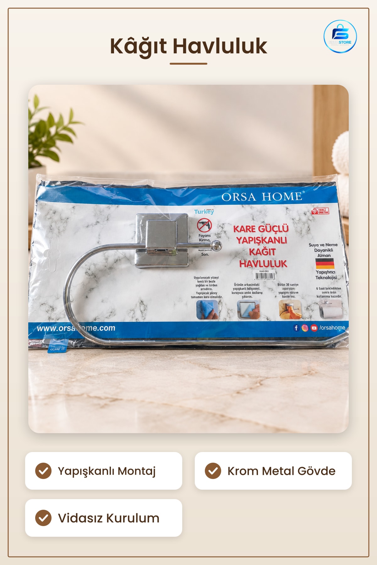Yapışkanlı Metal Kağıt Havluluk Krom Oval Açıklı Mutfak Banyo Tuvalet Duvar Asısı Tutucu
