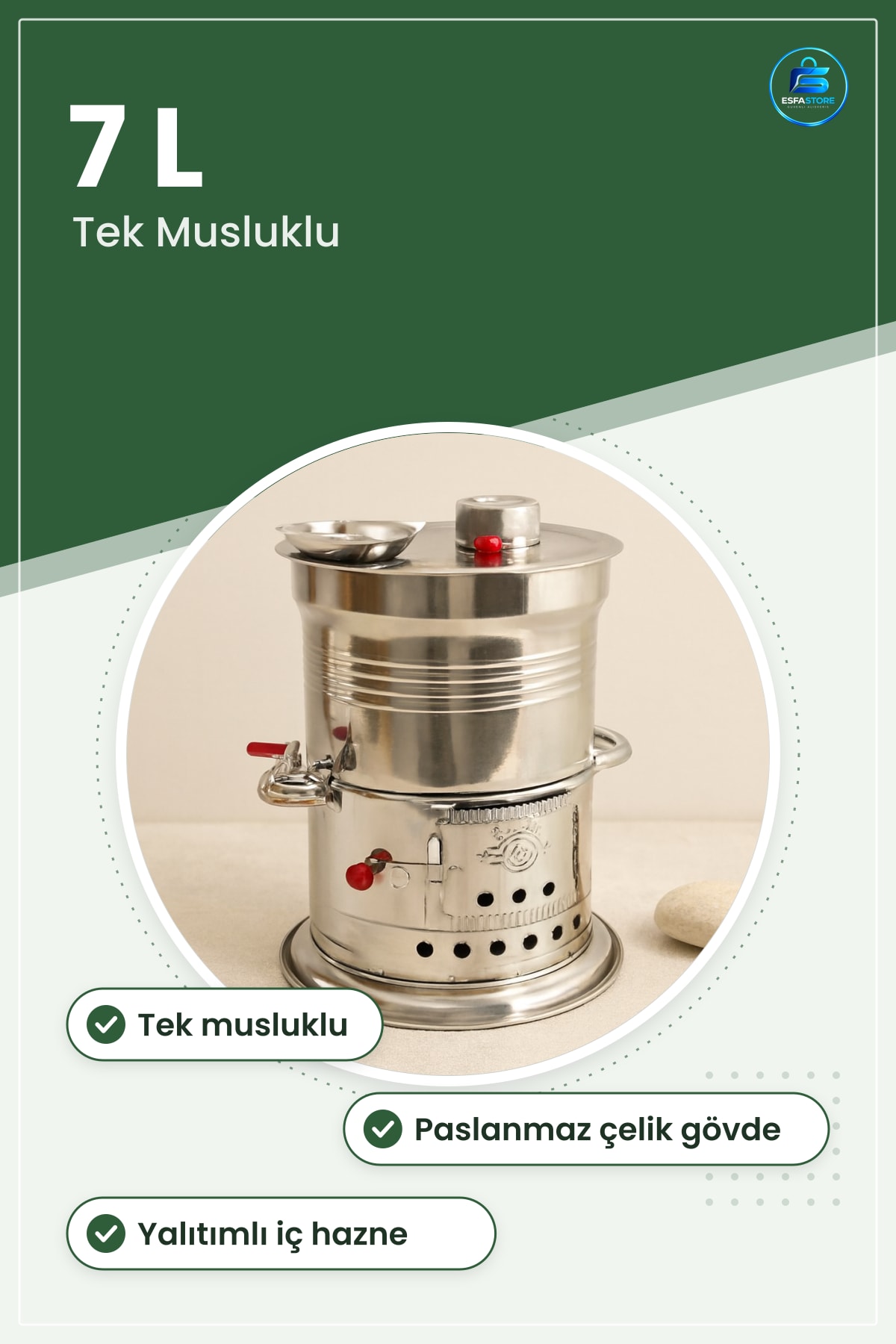 Piknik Semaveri 7 L Tek Musluk Odunlu Semaver Paslanmaz Çelik Taşınabilir Kamp Bahçe Partisi
