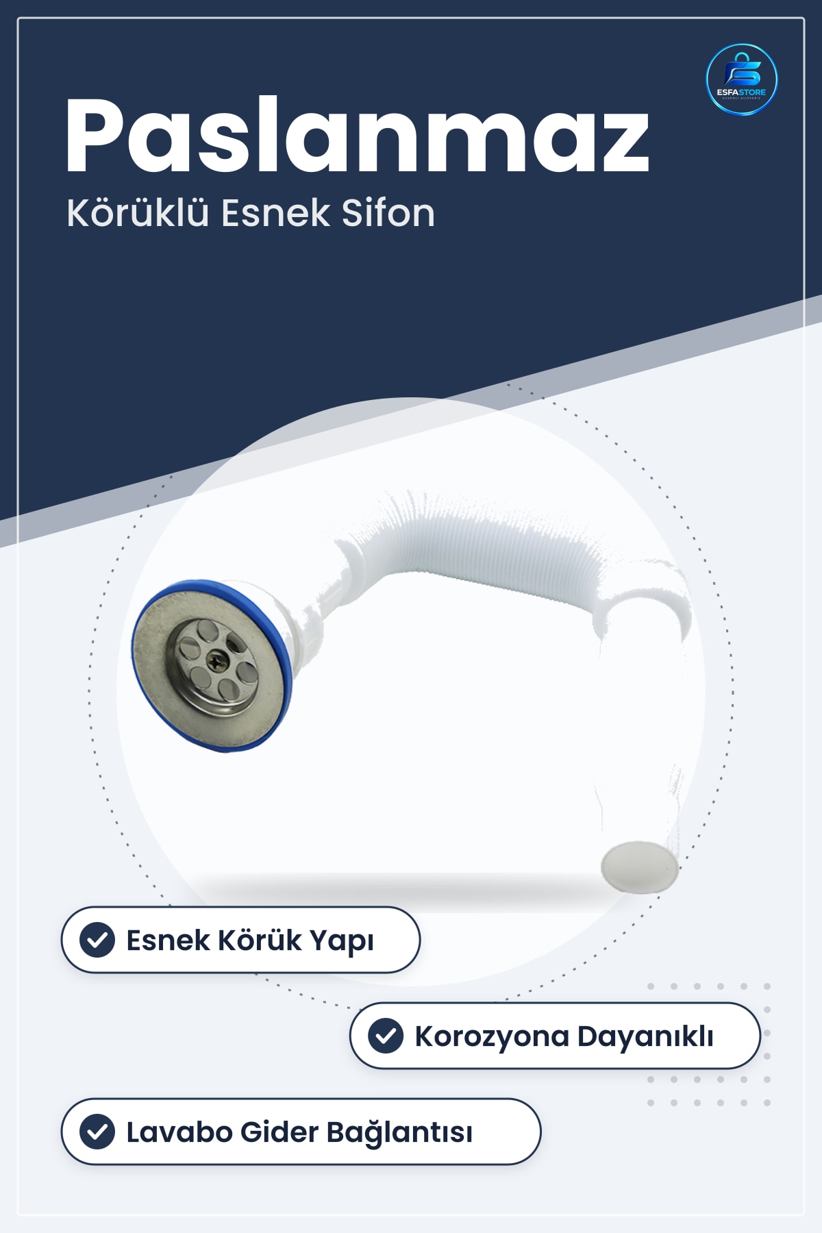 Paslanmaz Körüklü Sifon Banyo Tesisatı Lavabo Esnek Bağlantı Dayanıklı Kolay Montaj Sızdırmaz