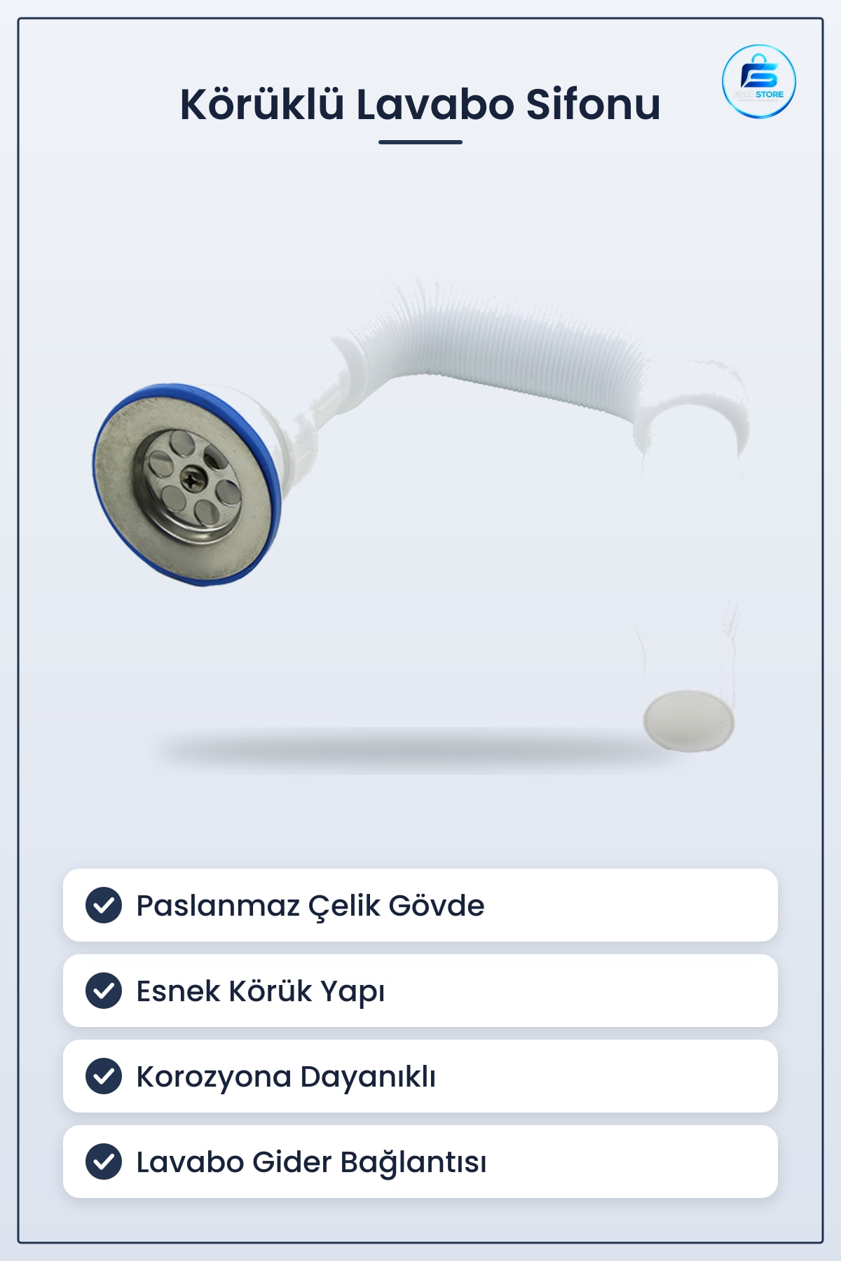 Paslanmaz Körüklü Sifon Banyo Tesisatı Lavabo Esnek Bağlantı Dayanıklı Kolay Montaj Sızdırmaz