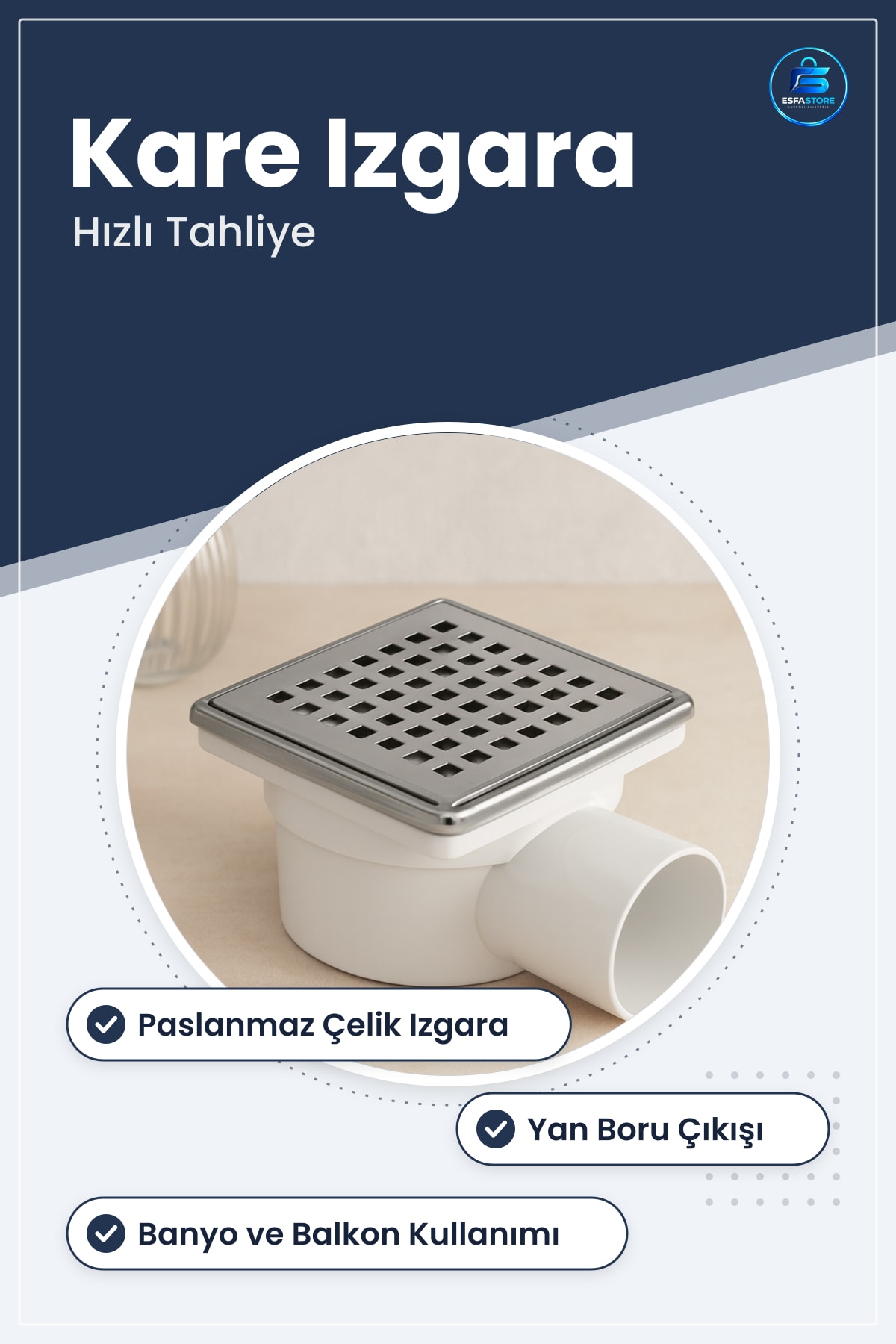 Paslanmaz Yer Süzgeci Banyo Balkon Drenaj Kare Izgaralı Tıkanmaya Karşı Su Tahliye Gideri