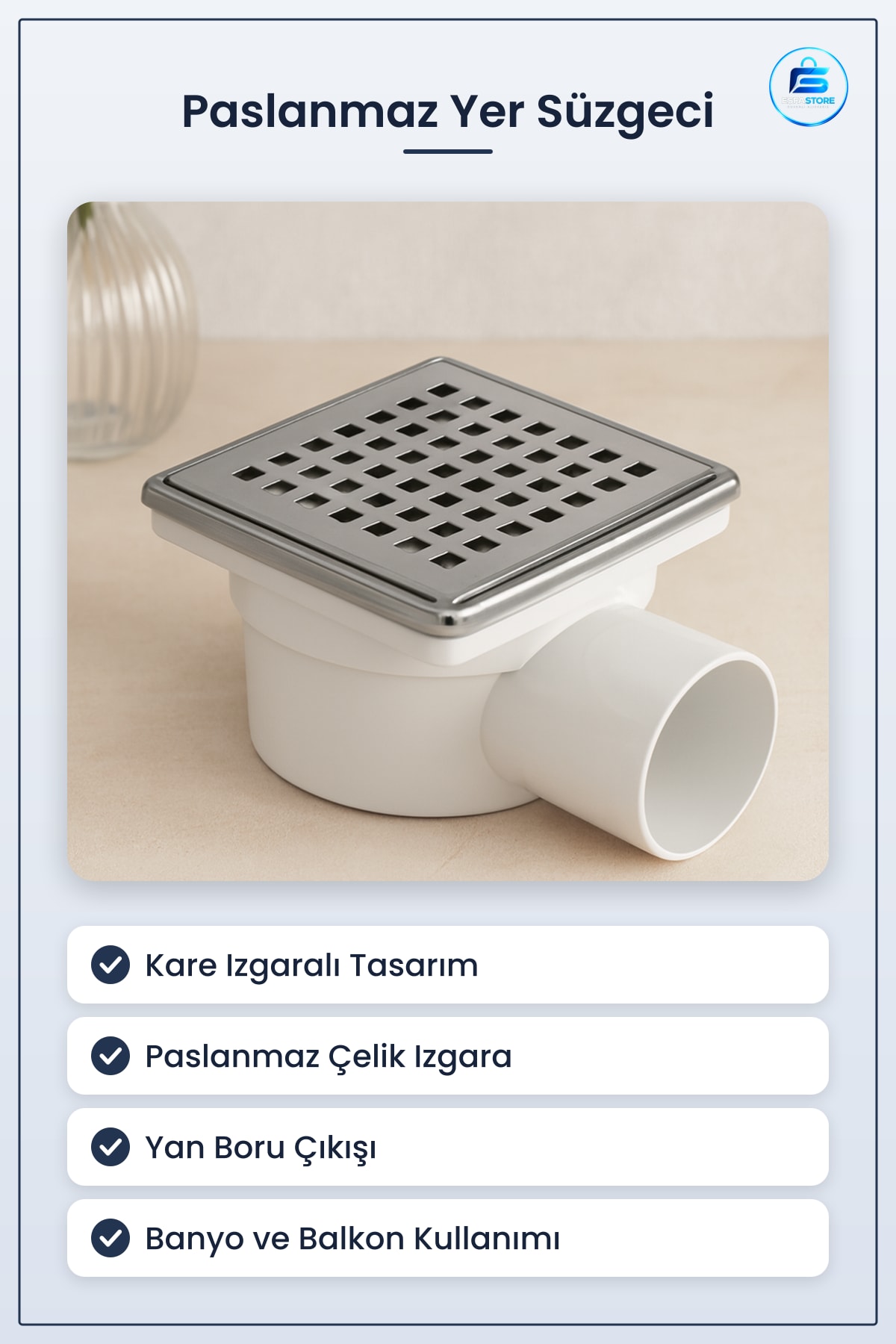 Paslanmaz Yer Süzgeci Banyo Balkon Drenaj Kare Izgaralı Tıkanmaya Karşı Su Tahliye Gideri