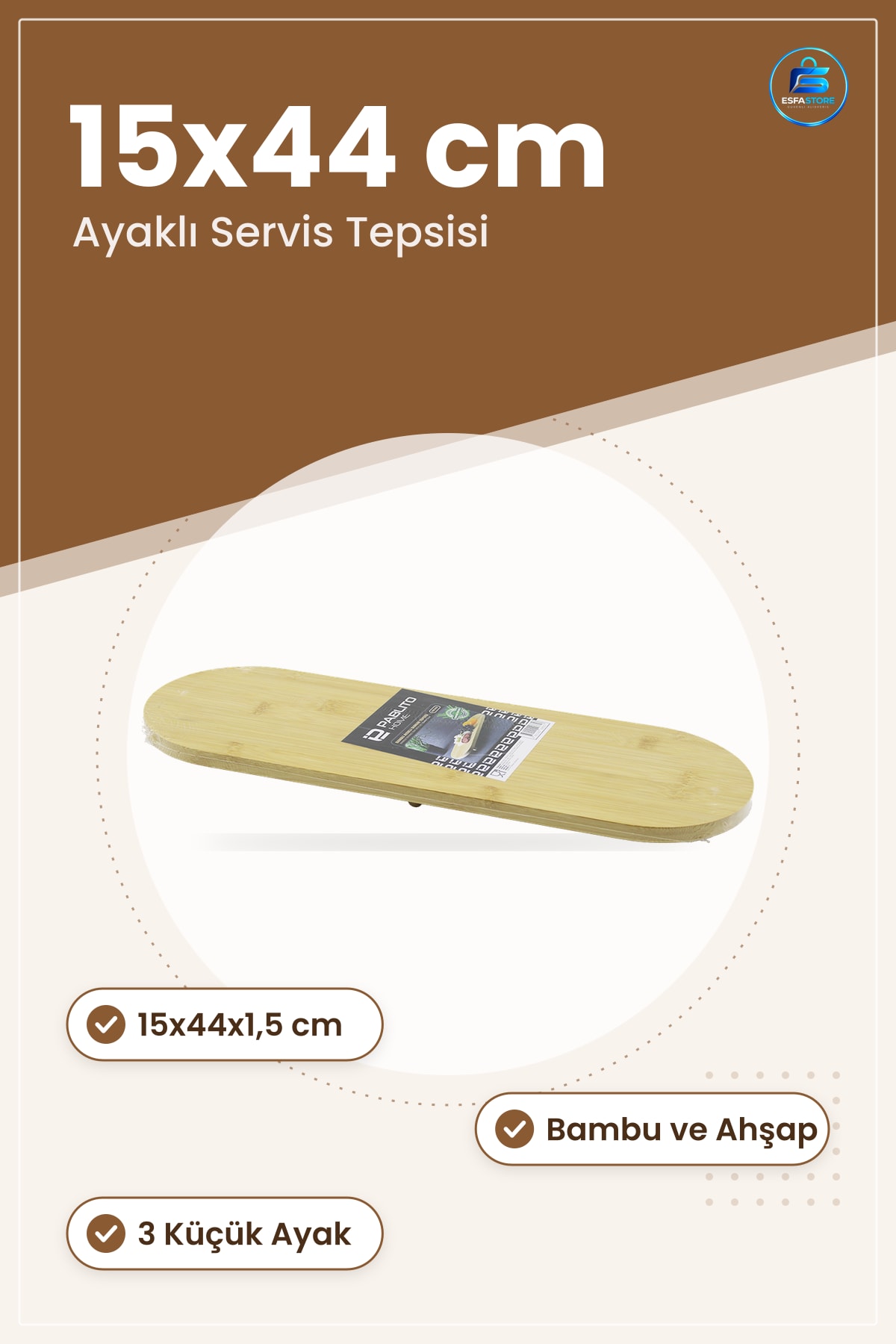 Oval Bambu Sunum Tepsisi 15x44x1.5 cm Ayaklı Servis Tabla Kahvaltı Peynir Meze Tatlı Sunumu