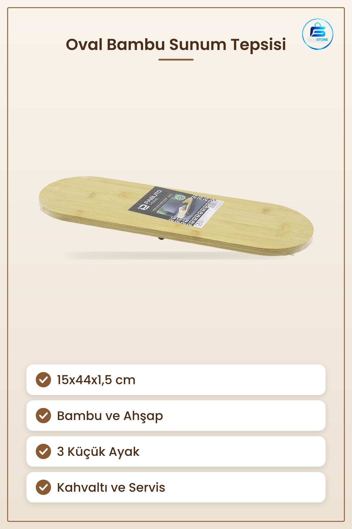 Oval Bambu Sunum Tepsisi 15x44x1.5 cm Ayaklı Servis Tabla Kahvaltı Peynir Meze Tatlı Sunumu