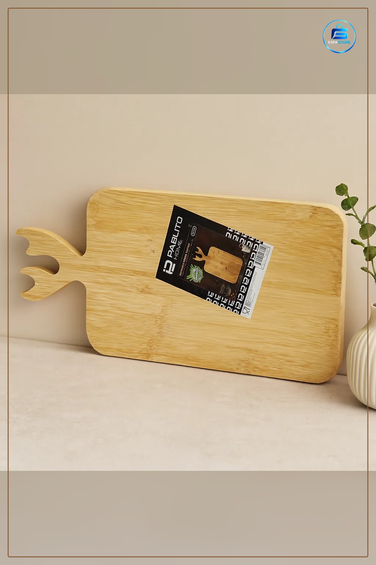 Kesme Tahtası Bambu Kesim Panosu 22x36 cm Geyik Boynuz Saplı Mutfak Doğrama Peynir Sunum Servisi