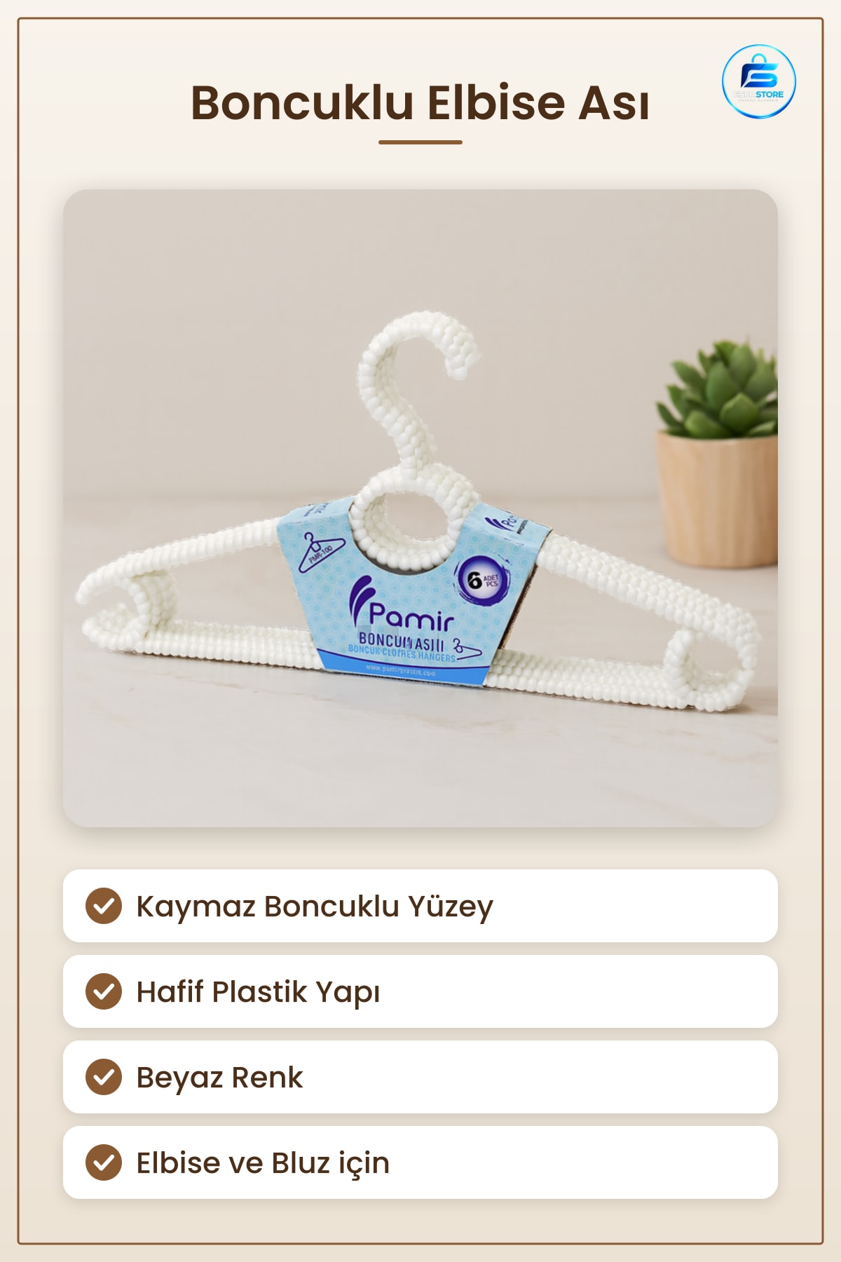Plastik Boncuklu Elbise Ası Kaymaz Hafif Dayanıklı Garderop Düzenleme Ev Dolap Bluz Giysi