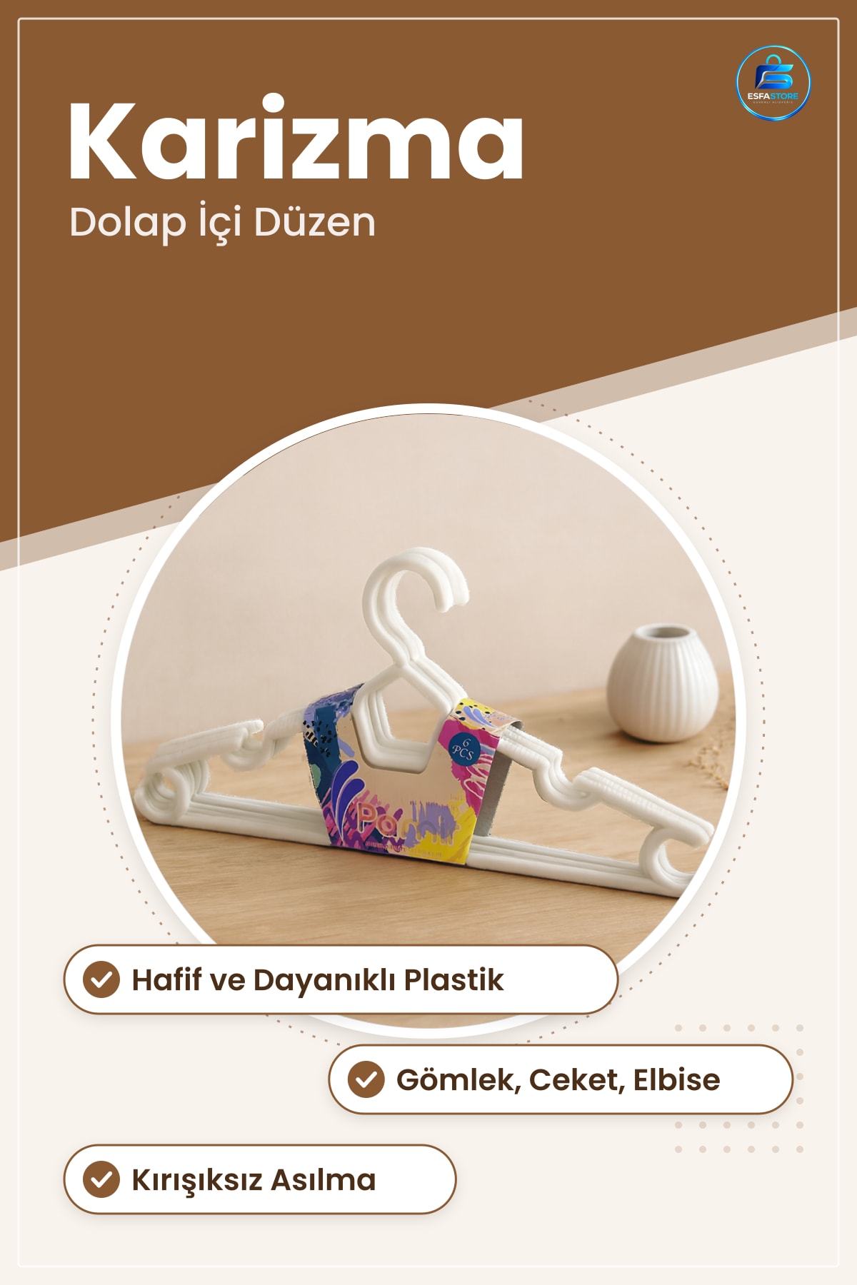Plastik Karizma Elbise Ası Gardrop Düzenleyici Dayanıklı Hafif Dolap İçi Kıyafet Düzeni