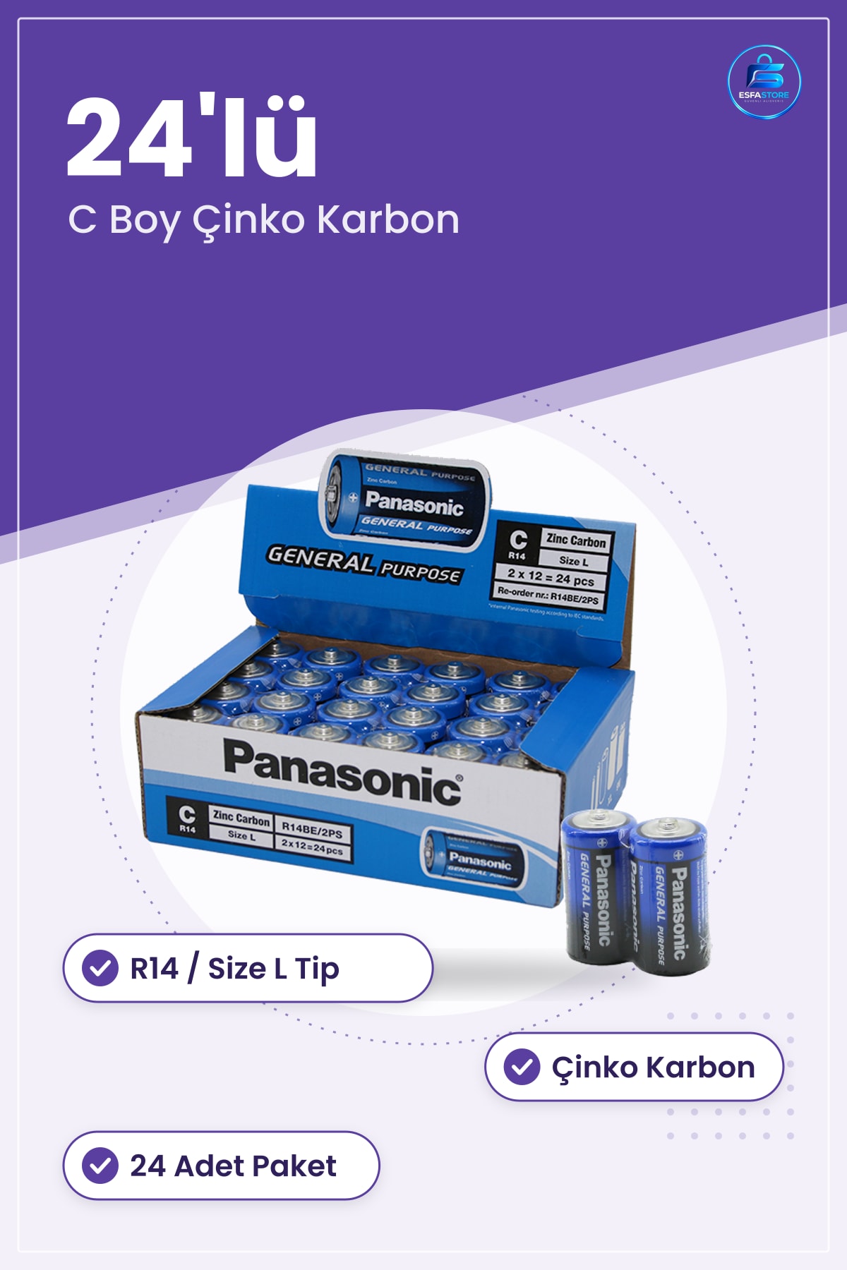 C Boy Pil 24'lü Çinko Karbon R14 Size L El Feneri Oyuncak Radyo Uzaktan Kumanda İçin