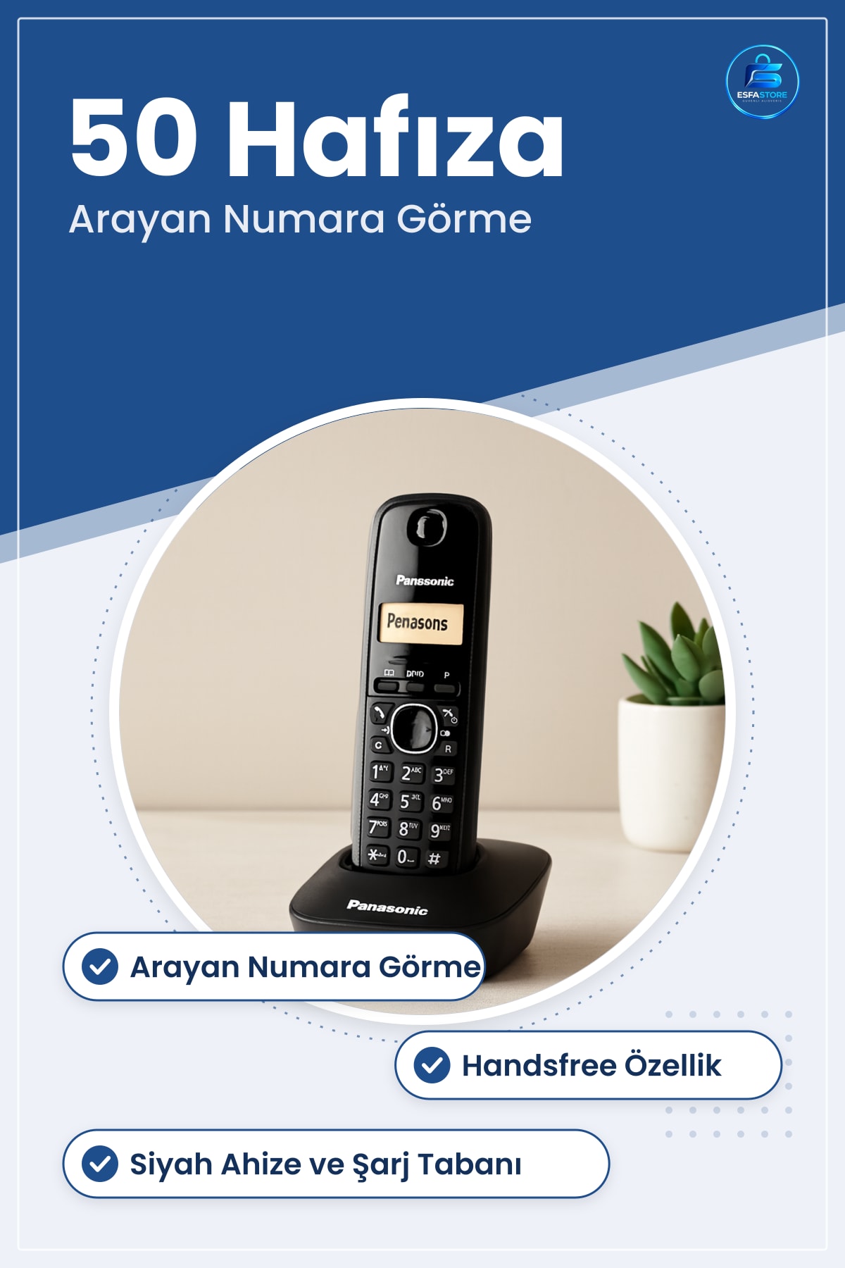 Kablosuz Dijital Telsiz Masaüstü Telefon Siyah Hafıza Arayan Numara Görme Ev ve Ofis