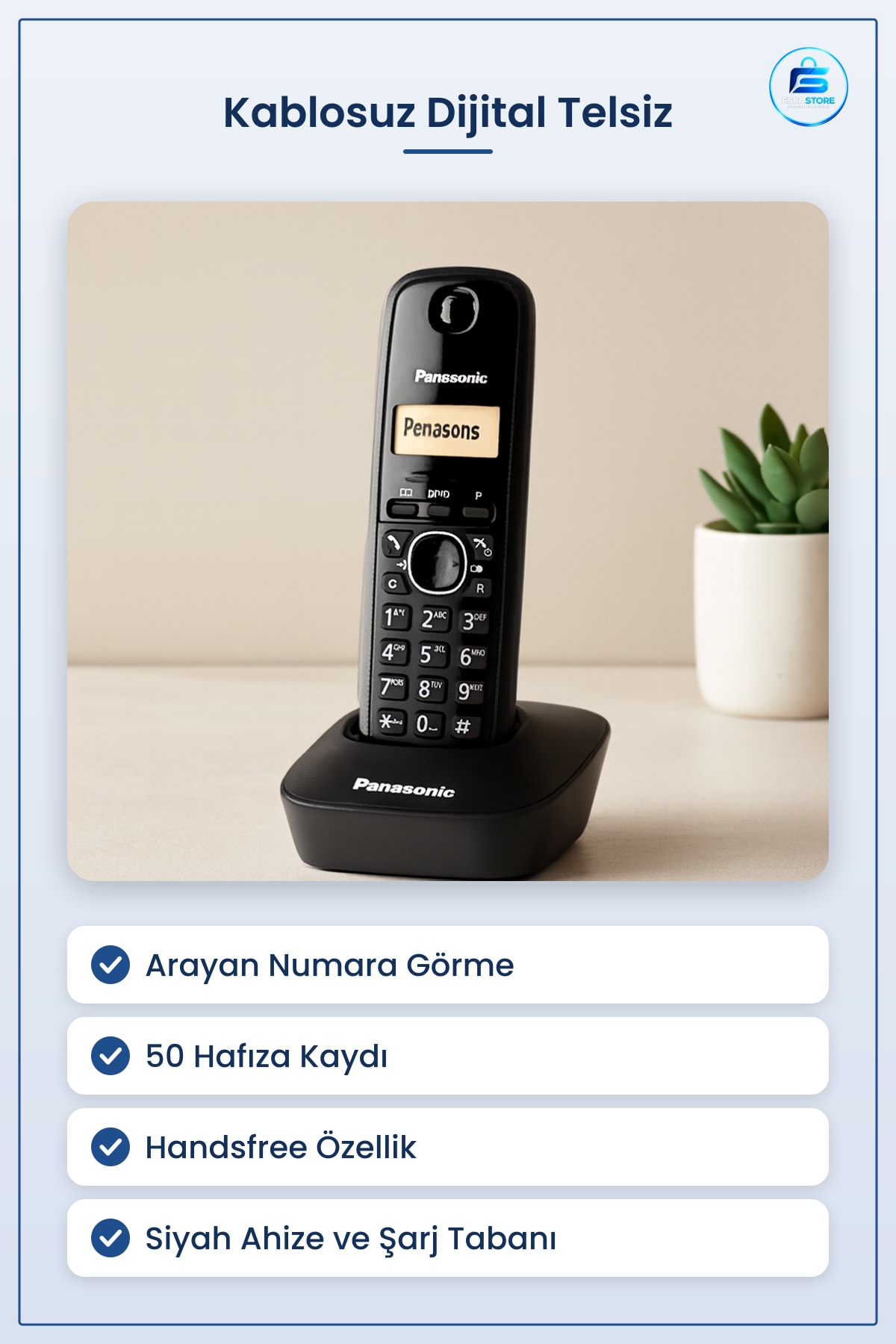 Kablosuz Dijital Telsiz Masaüstü Telefon Siyah Hafıza Arayan Numara Görme Ev ve Ofis