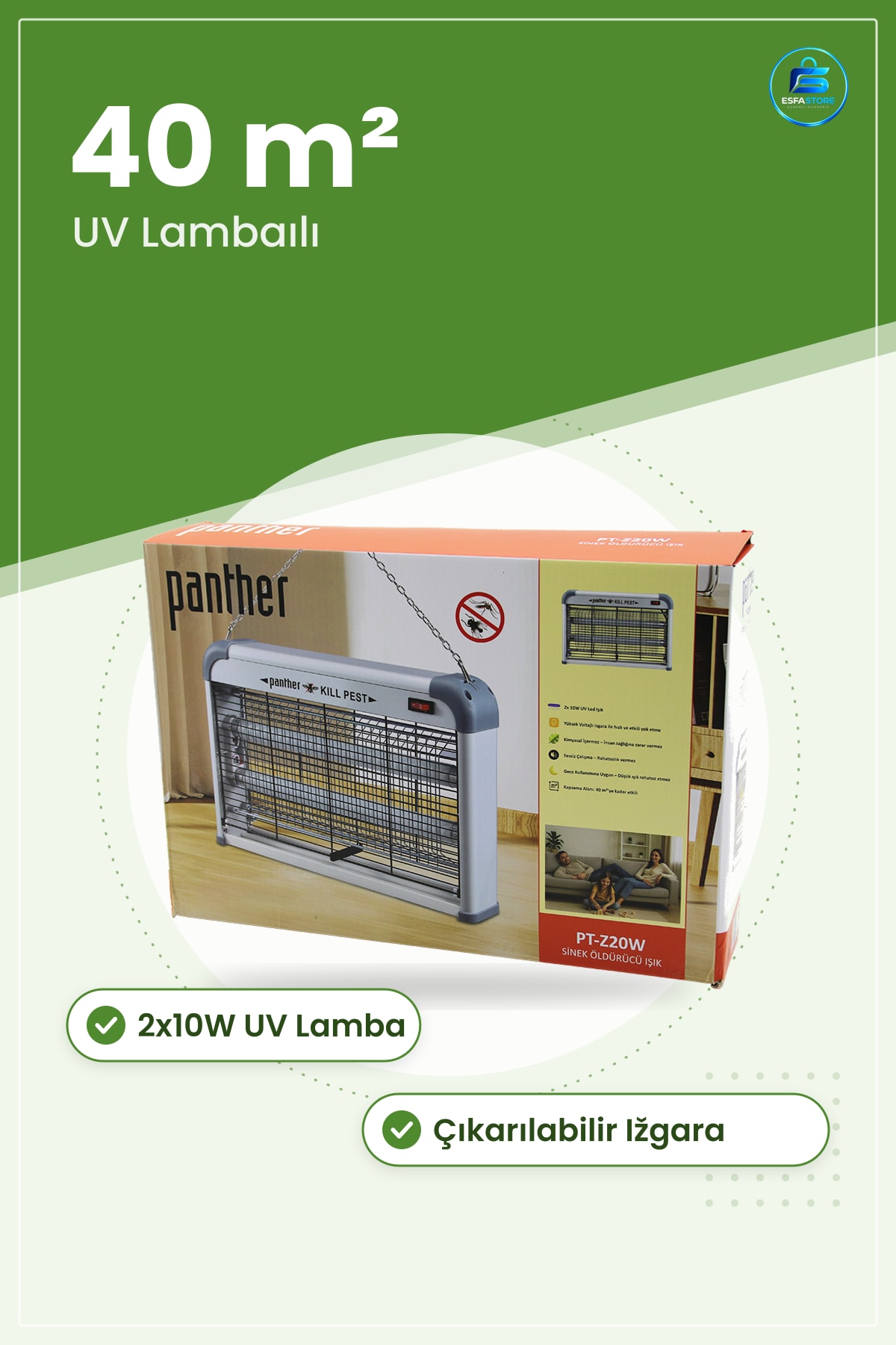Elektrikli Sinek Öldürücü Kovucu 2x10W UV Lambalı m² Masaüstü veya Asma Mutfak Ofis Kafe