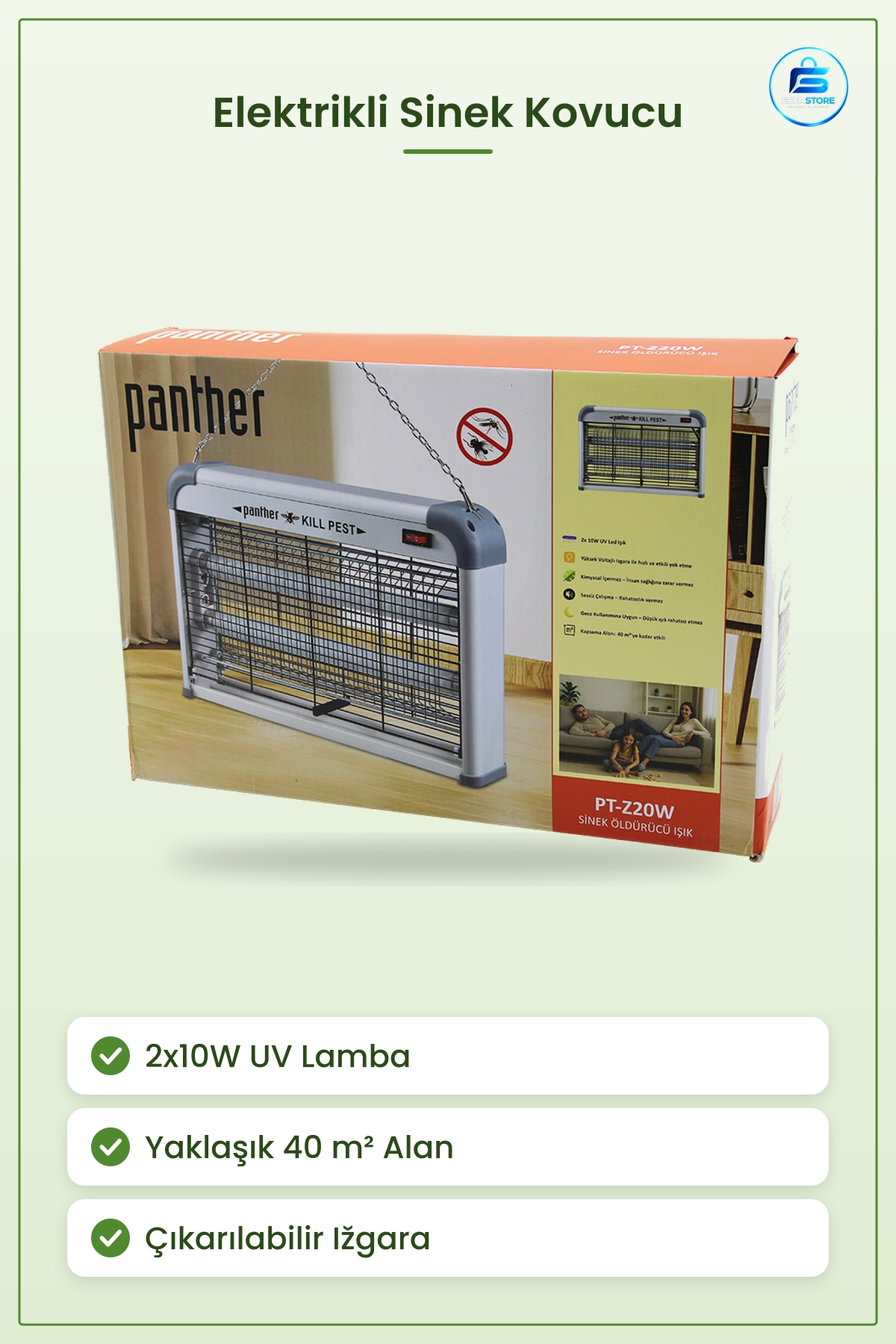 Elektrikli Sinek Öldürücü Kovucu 2x10W UV Lambalı m² Masaüstü veya Asma Mutfak Ofis Kafe