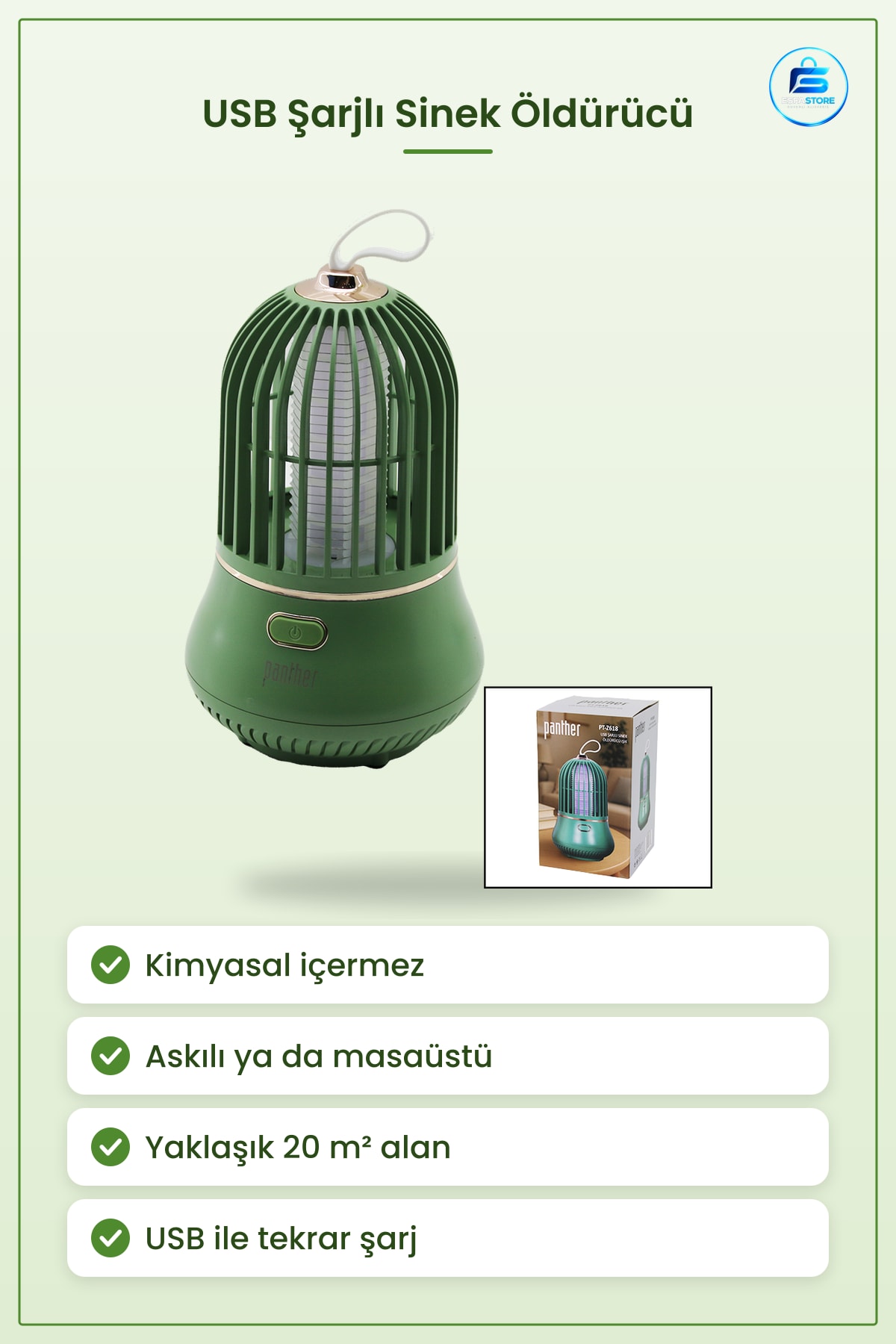 USB Şarjlı Masaüstü Askılı Sinek Öldürücü ve Kovucu m² Elektrikli Balkon Mutfak Ofis Kamp