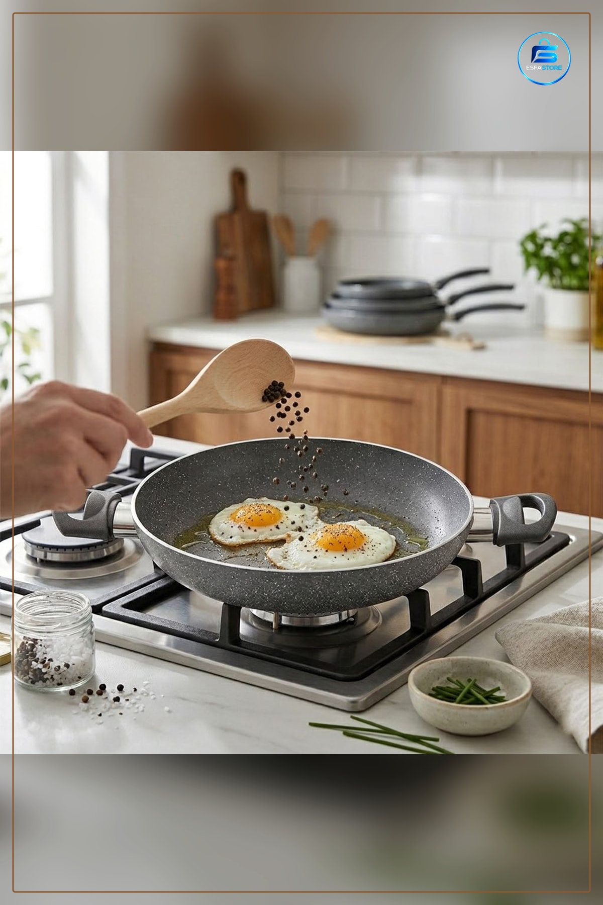 Granit Kaplı Çift Saplı Sahan Tava 20 cm Yapışmaz Az Yağlı Omlet Mutfak Pişirme Kullanımı