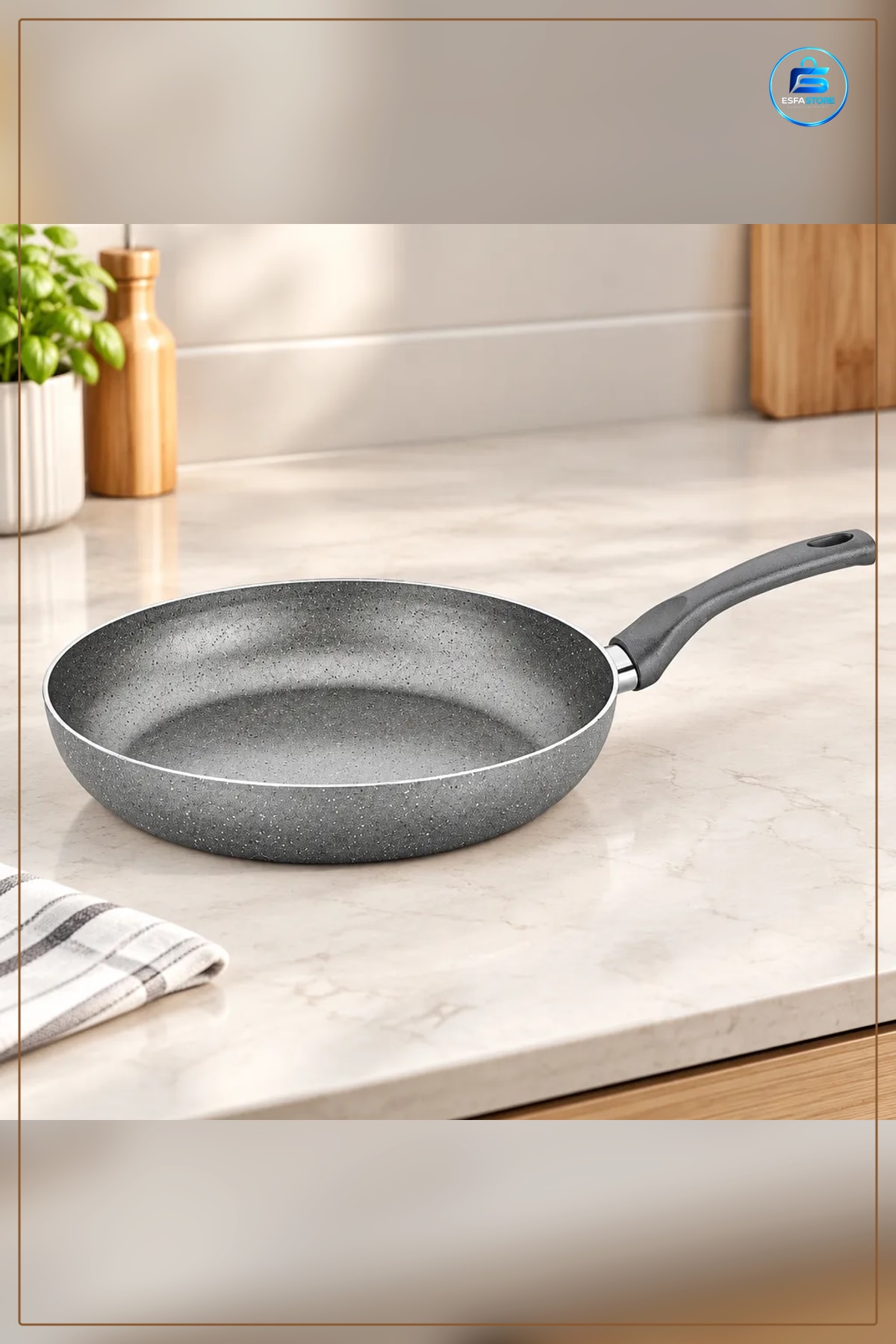 Granit Tava 20 cm Tek Saplı Yapışmaz Kaplamalı Mutfak Tavası Sote Omlet Krep Pişirme Gereci