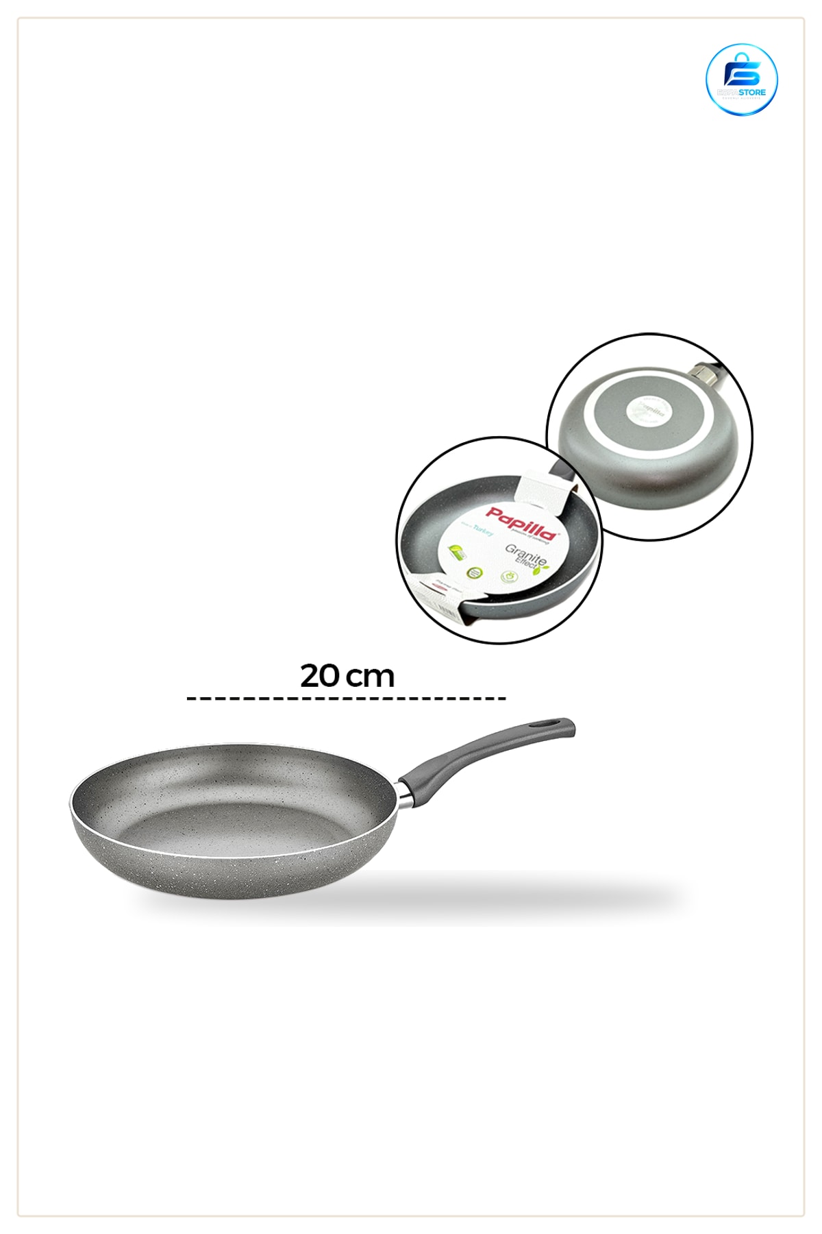 Granit Tava 20 cm Tek Saplı Yapışmaz Kaplamalı Mutfak Tavası Sote Omlet Krep Pişirme Gereci