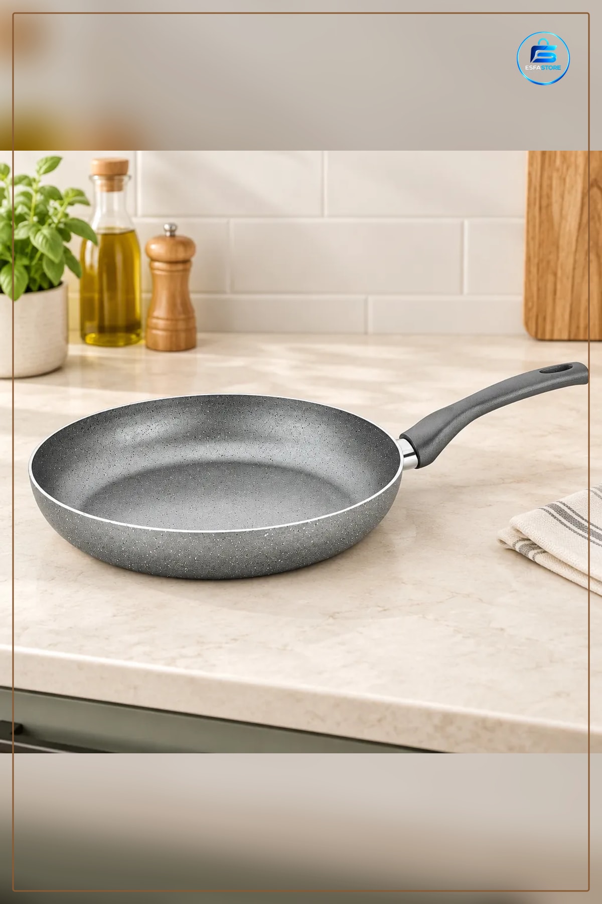 Granit Tava 22 cm Tek Saplı Yapışmaz Kaplama Pişirme Mutfak Omlet Sebze Kızartma Sote Eşit Isı