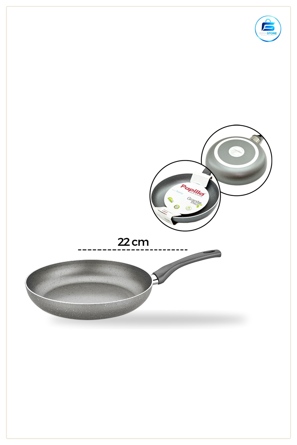 Granit Tava 22 cm Tek Saplı Yapışmaz Kaplama Pişirme Mutfak Omlet Sebze Kızartma Sote Eşit Isı