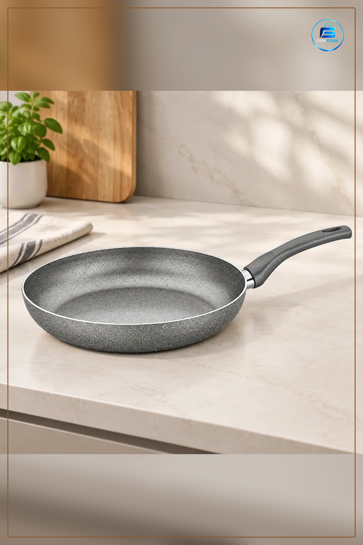 Granit Tava 24 cm Tek Saplı Yapışmaz Kaplama Ocak Üstü Mutfak Kızartma Sote Kavurma Ergonomik