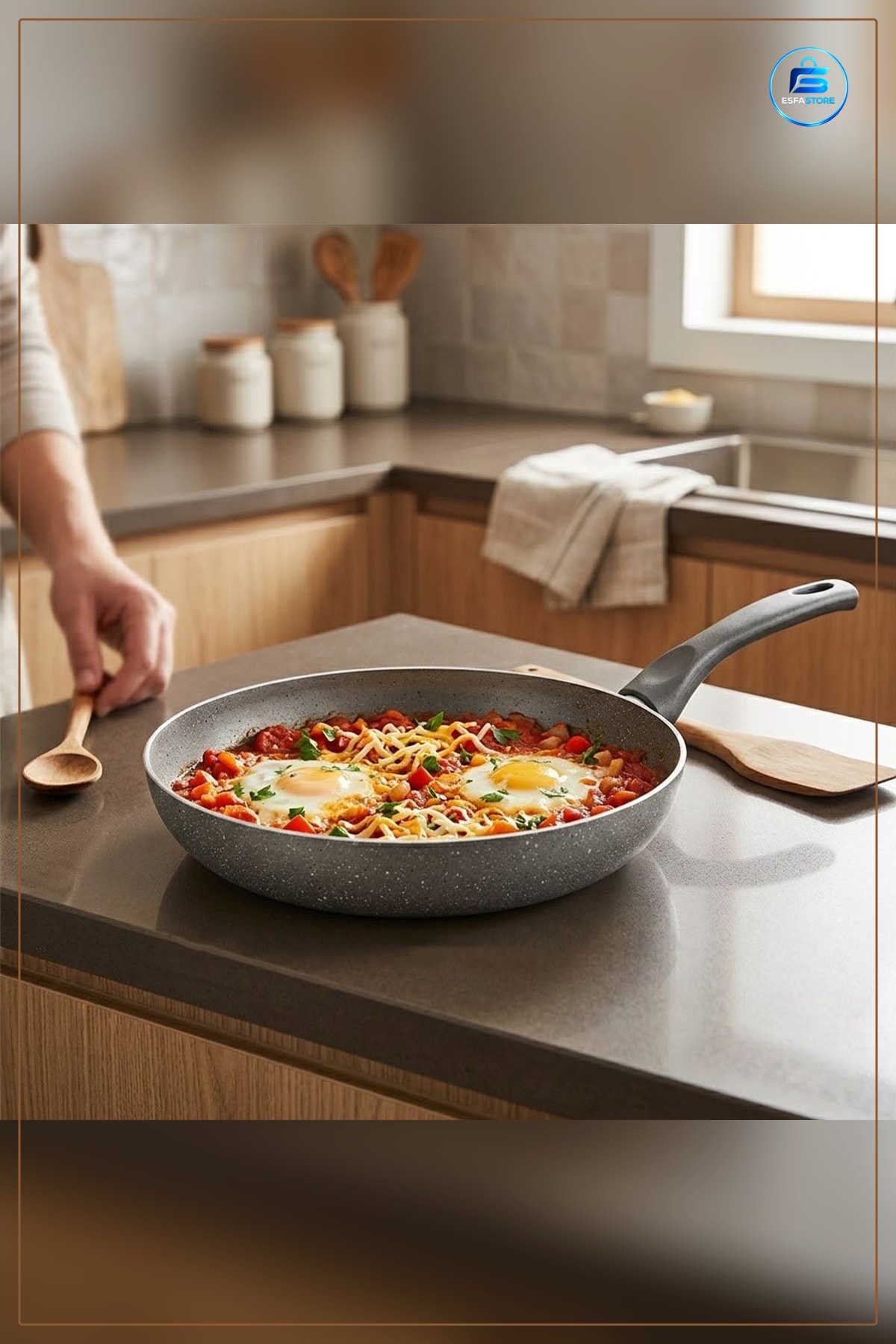 Granit Tava 24 cm Tek Saplı Yapışmaz Kaplama Ocak Üstü Mutfak Kızartma Sote Kavurma Ergonomik