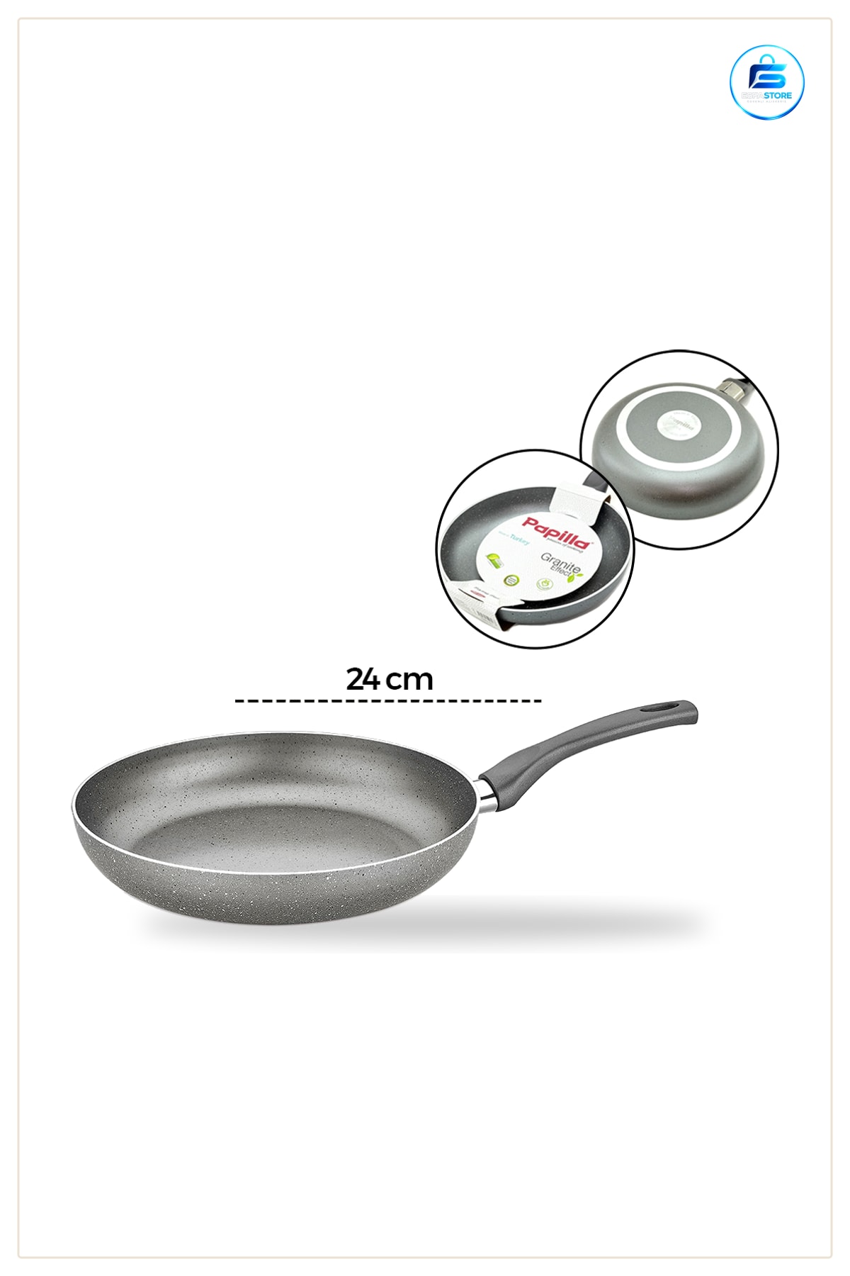 Granit Tava 24 cm Tek Saplı Yapışmaz Kaplama Ocak Üstü Mutfak Kızartma Sote Kavurma Ergonomik