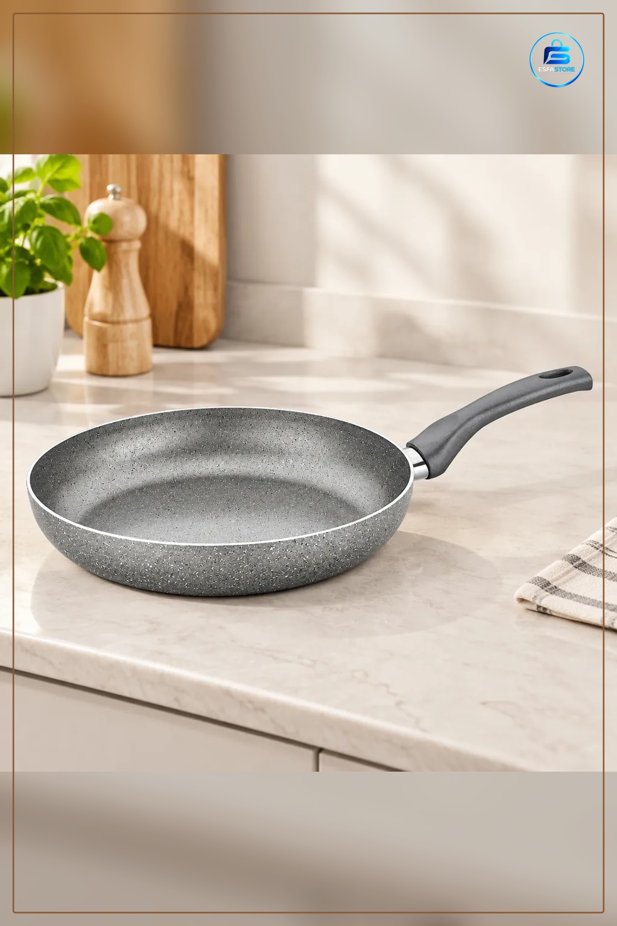 Granit Tava 26 cm Tek Saplı Yapışmaz Kaplama Pişirme Mutfak Omlet Sebze Kızartma Sote Eşit Isı